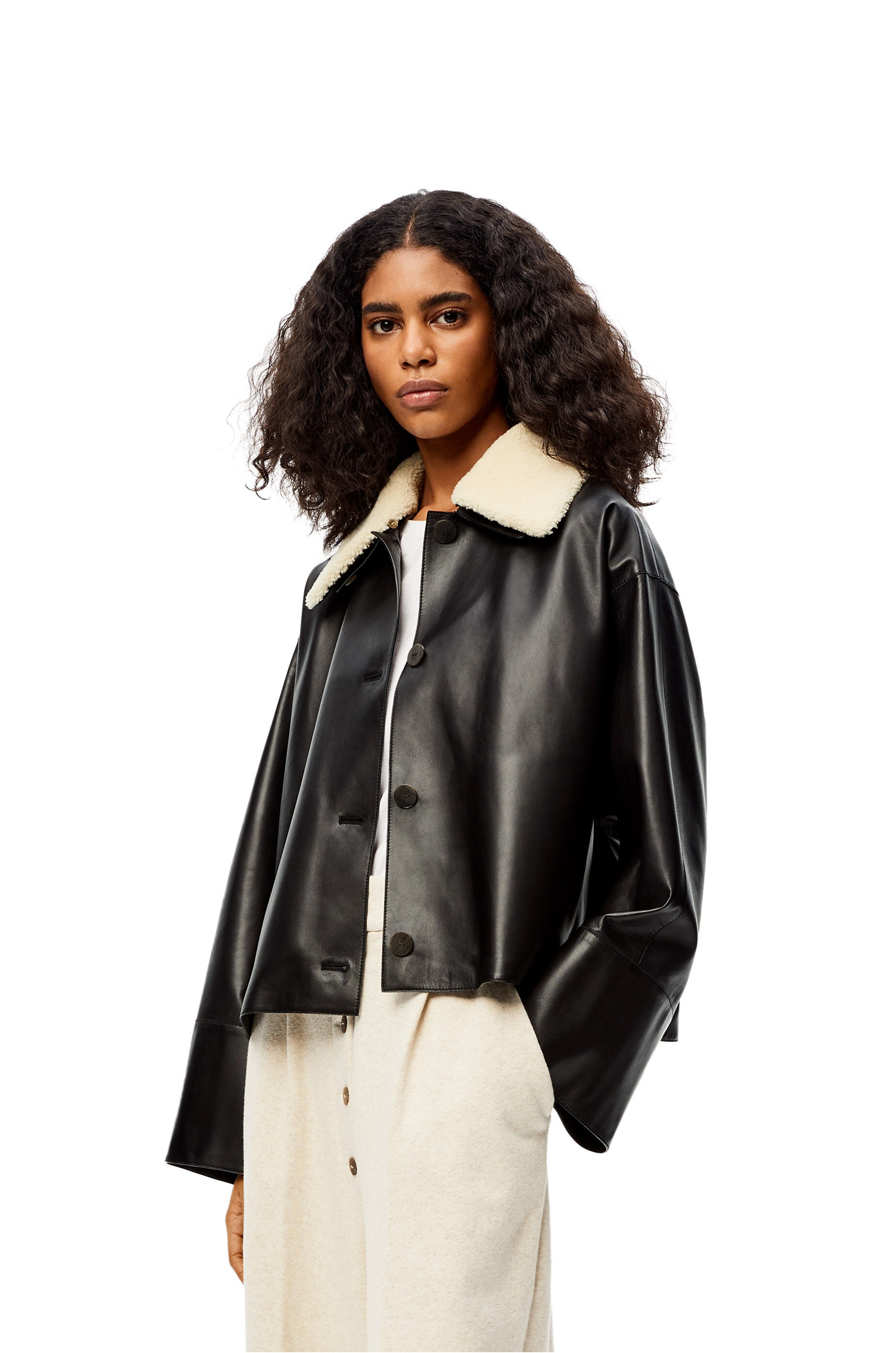 Shearling collar jacket in nappa and shearling - 3