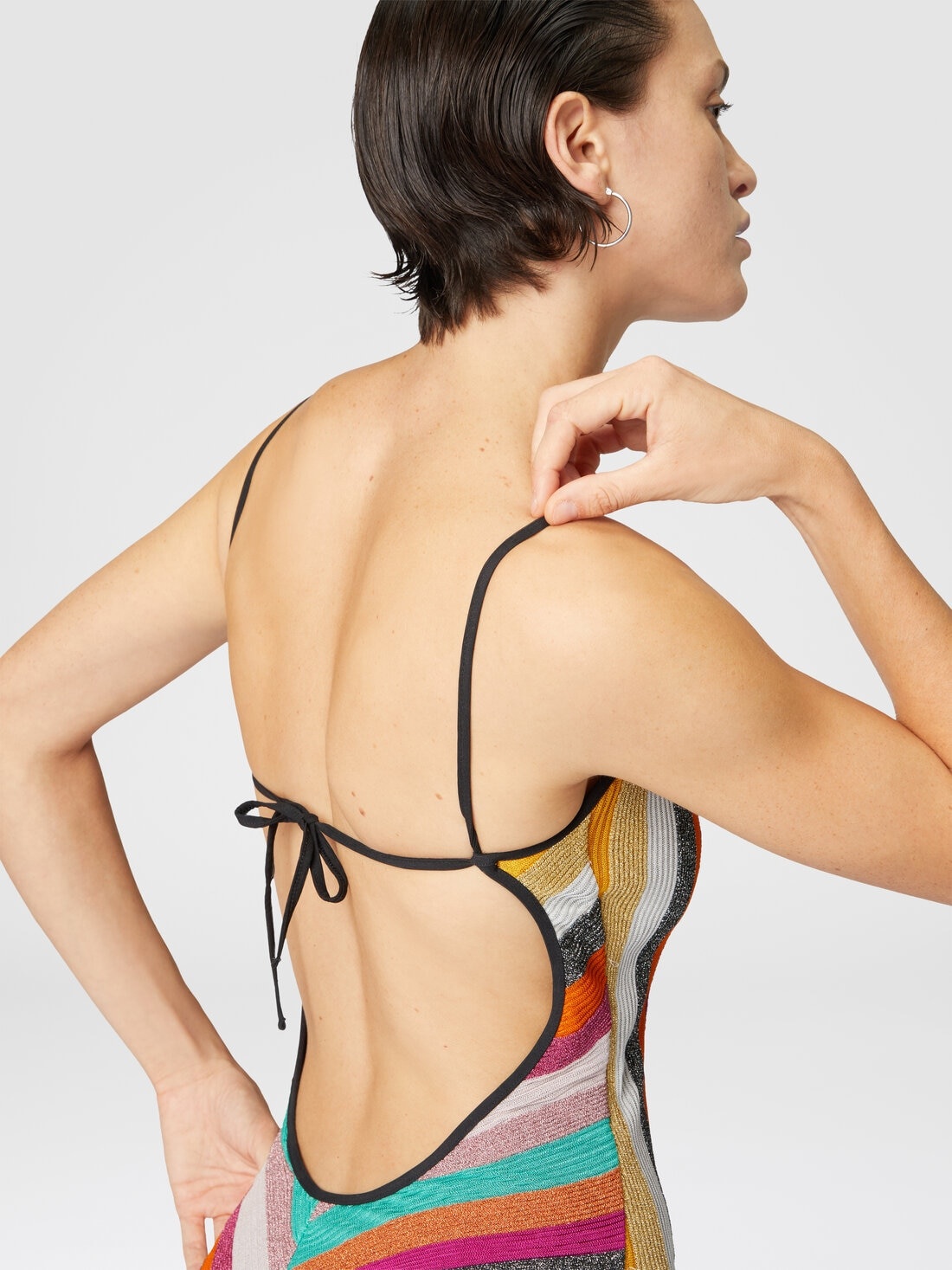 One-piece swimsuit in striped ribbed lamé knit - 5