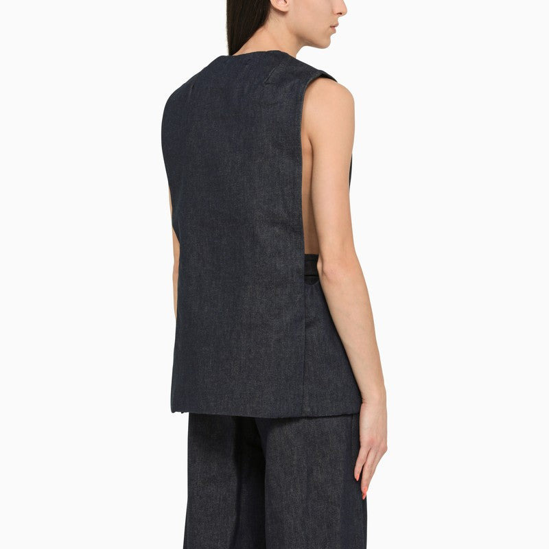 BLUE COTTON WAISTCOAT - 2