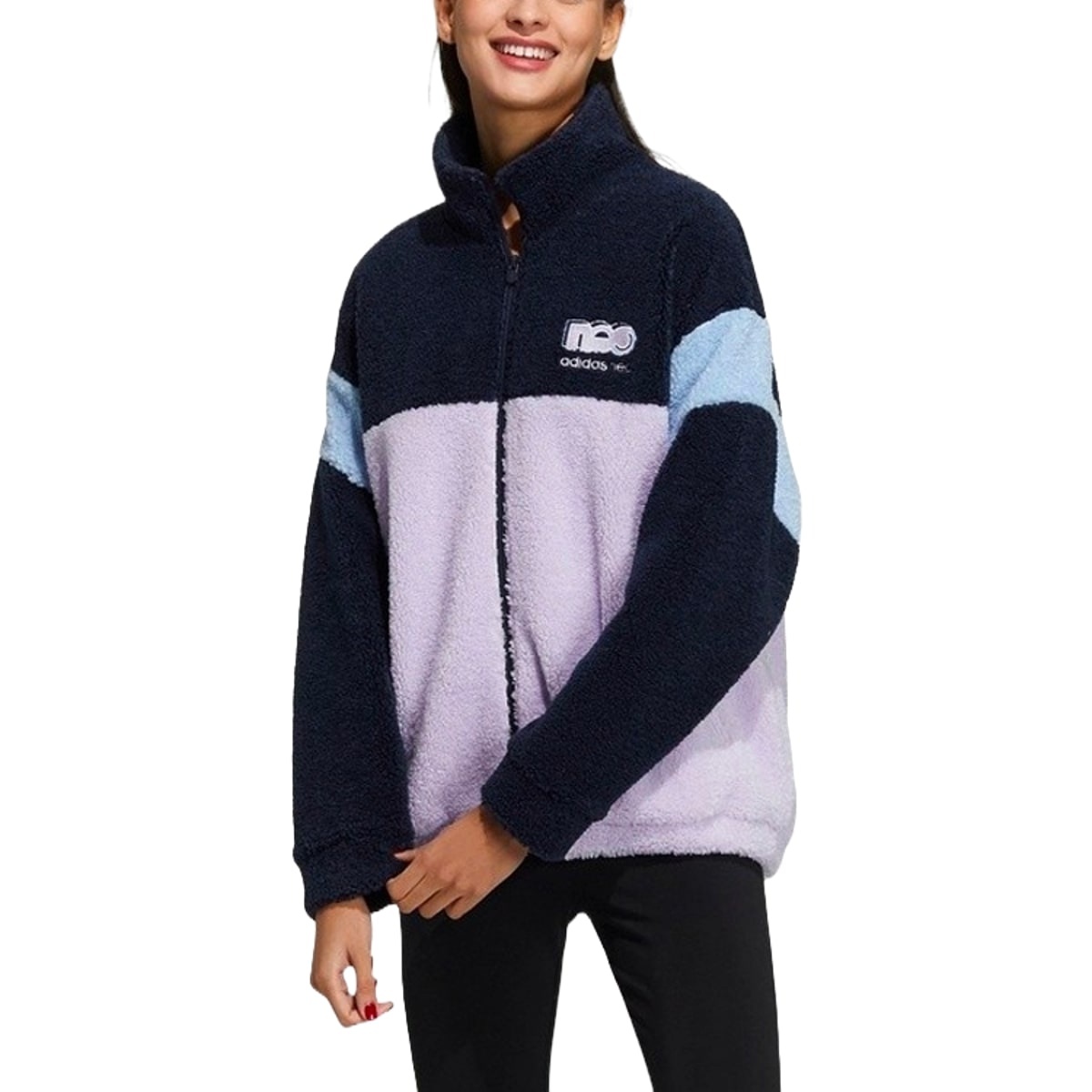 (WMNS) adidas Neo Fleece Jacket 'Purple Black Teal' GU0838 - 3