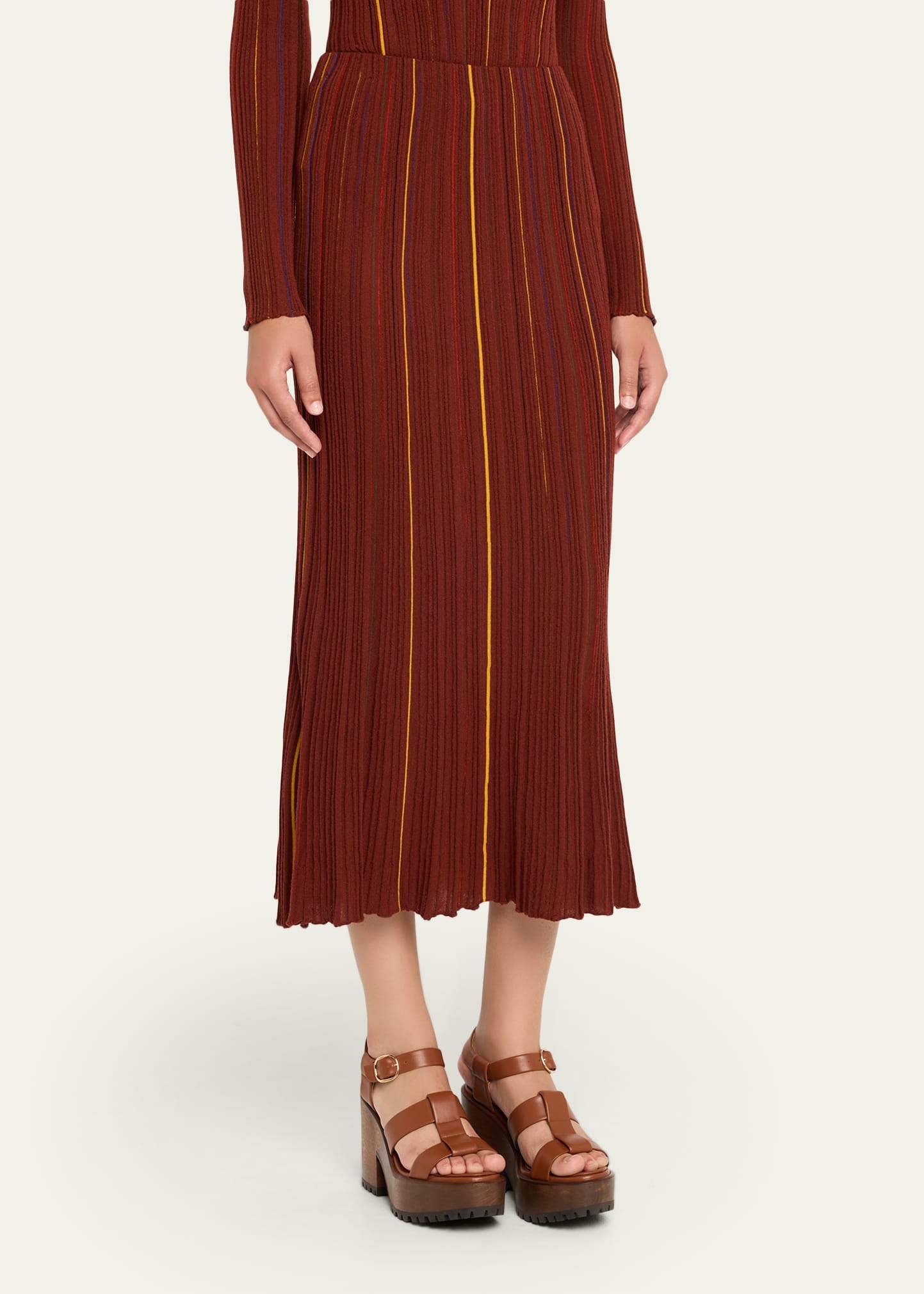 Celeano Stripe Pleated Knit Midi Skirt - 4
