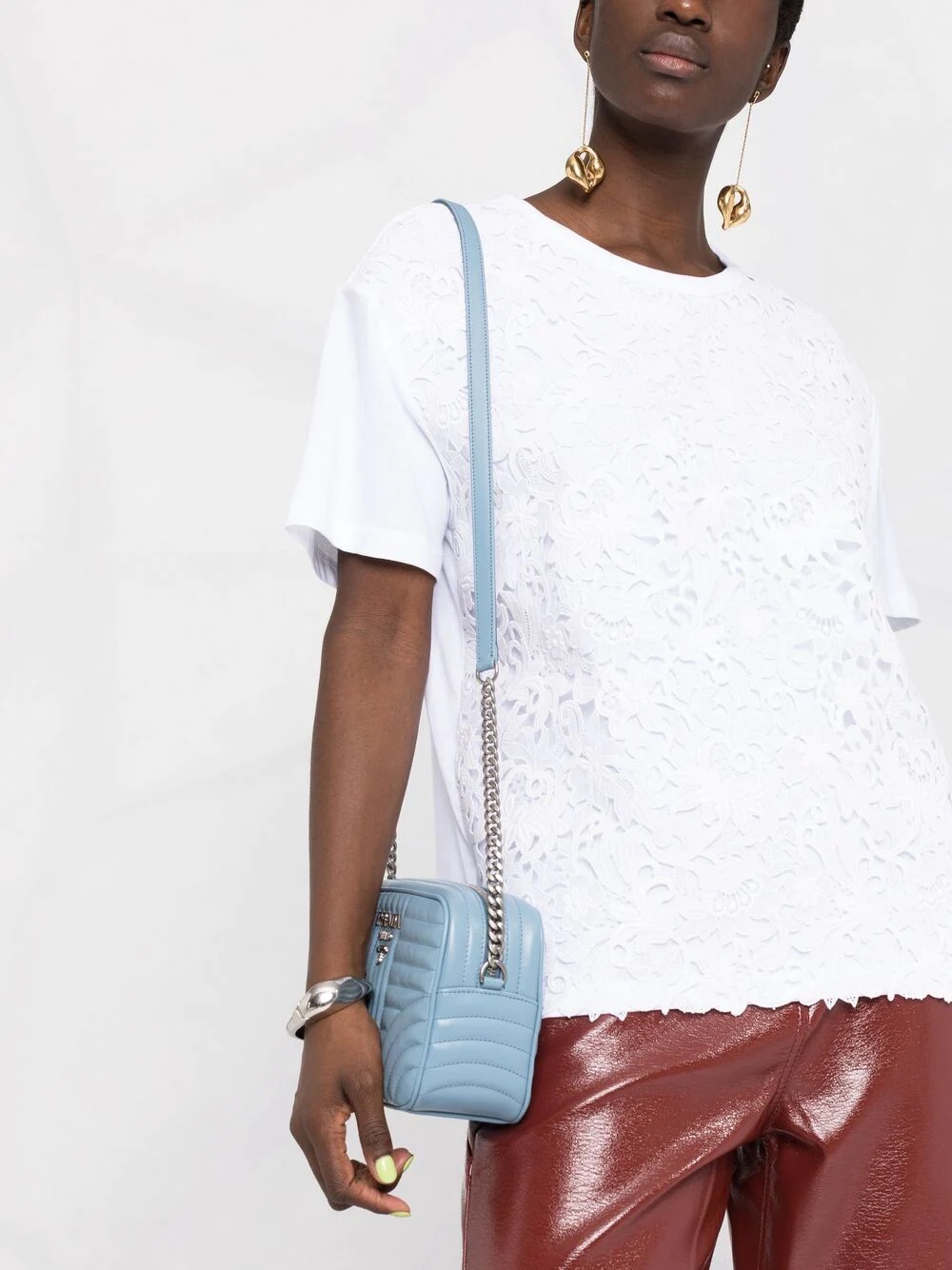 logo-print lace T-shirt - 5