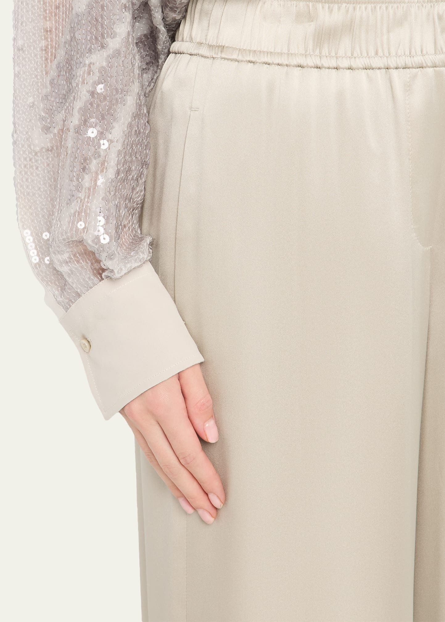 Stretch Silk Satin Track Trousers - 5