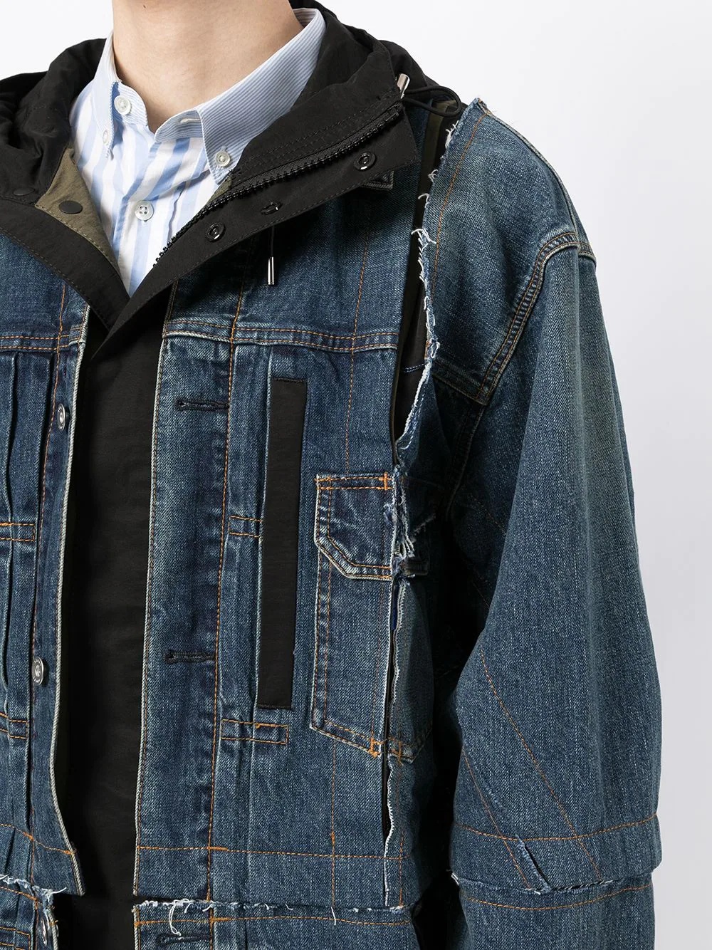 layered contrasting-stitch denim jacket - 5