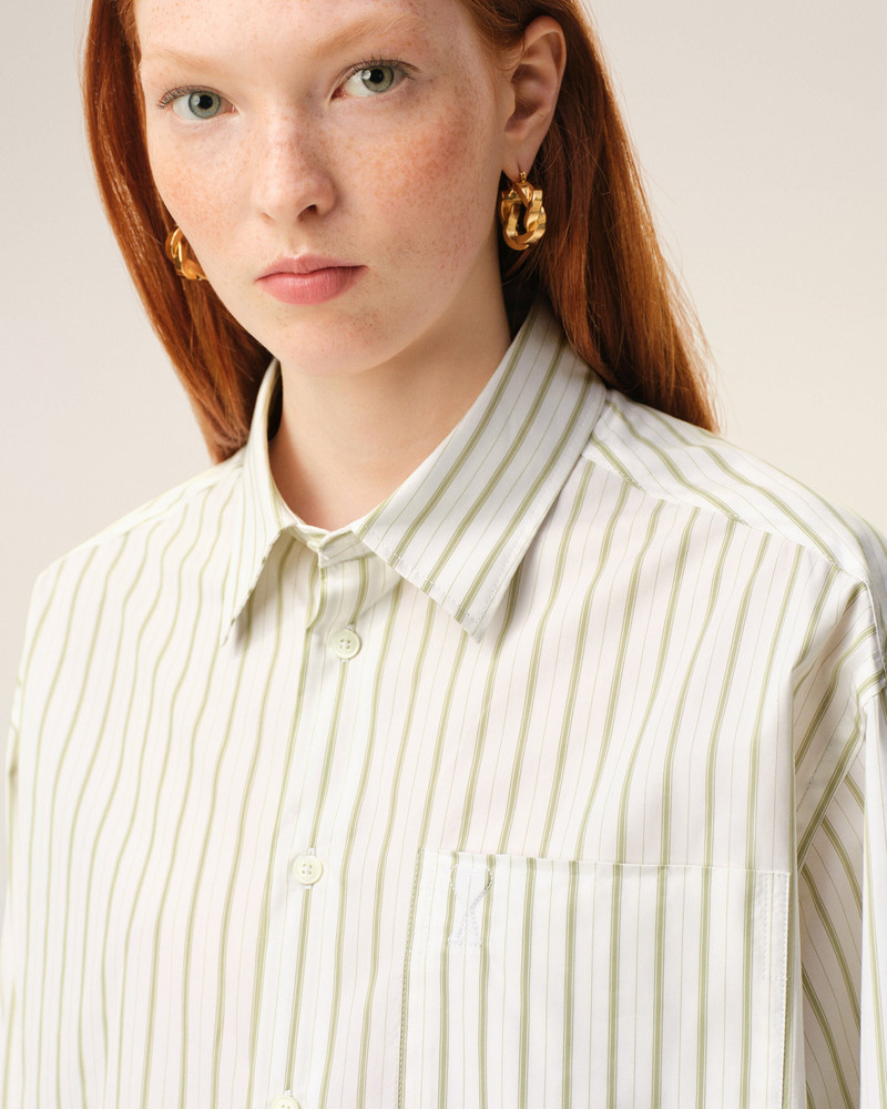 WHITE STRIPED COTTON AMI DE COEUR BOXY SHIRT 4