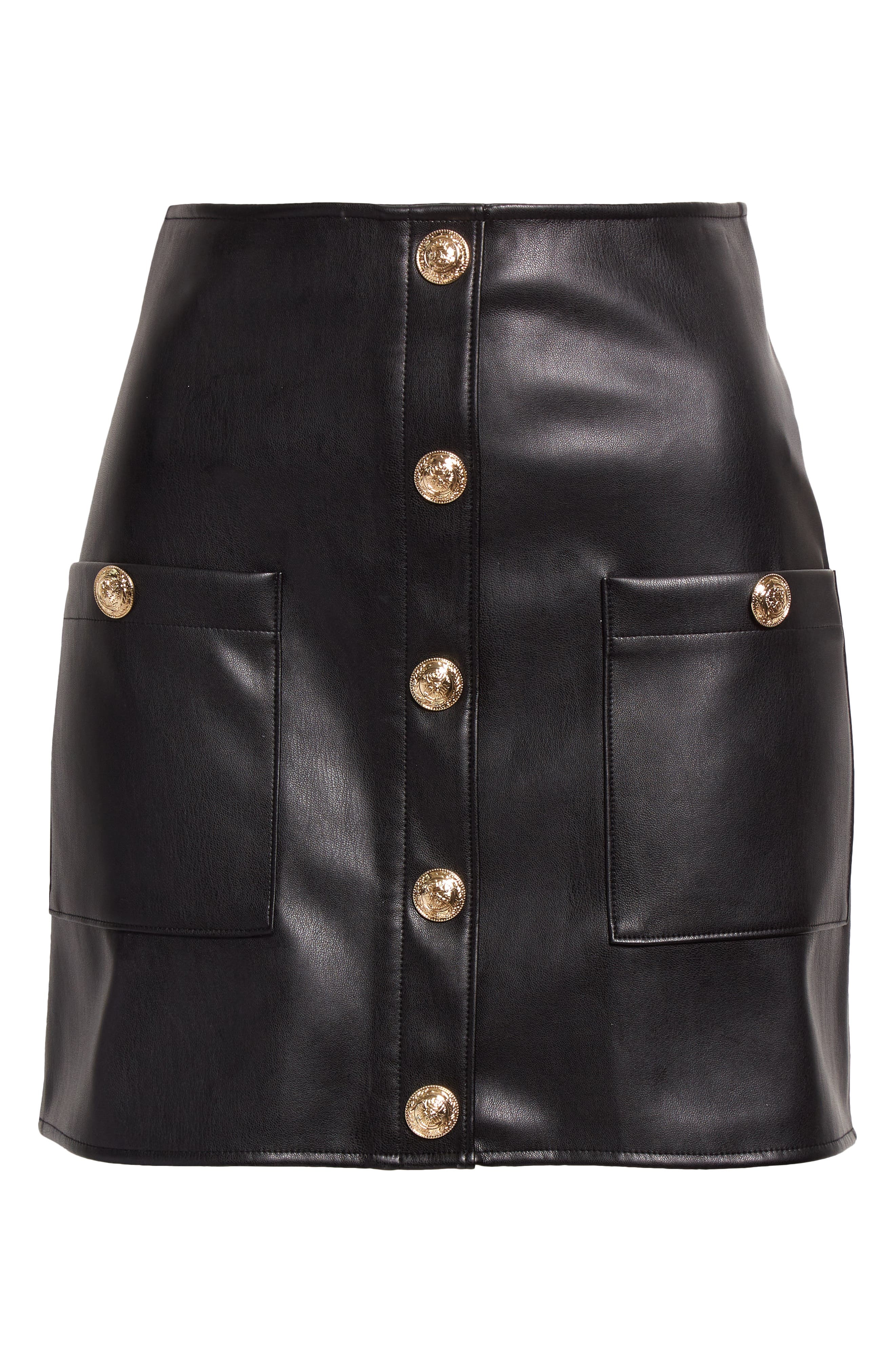L'AGENCE Truman Snap Faux Leather Miniskirt in Black at Nordstrom - 6