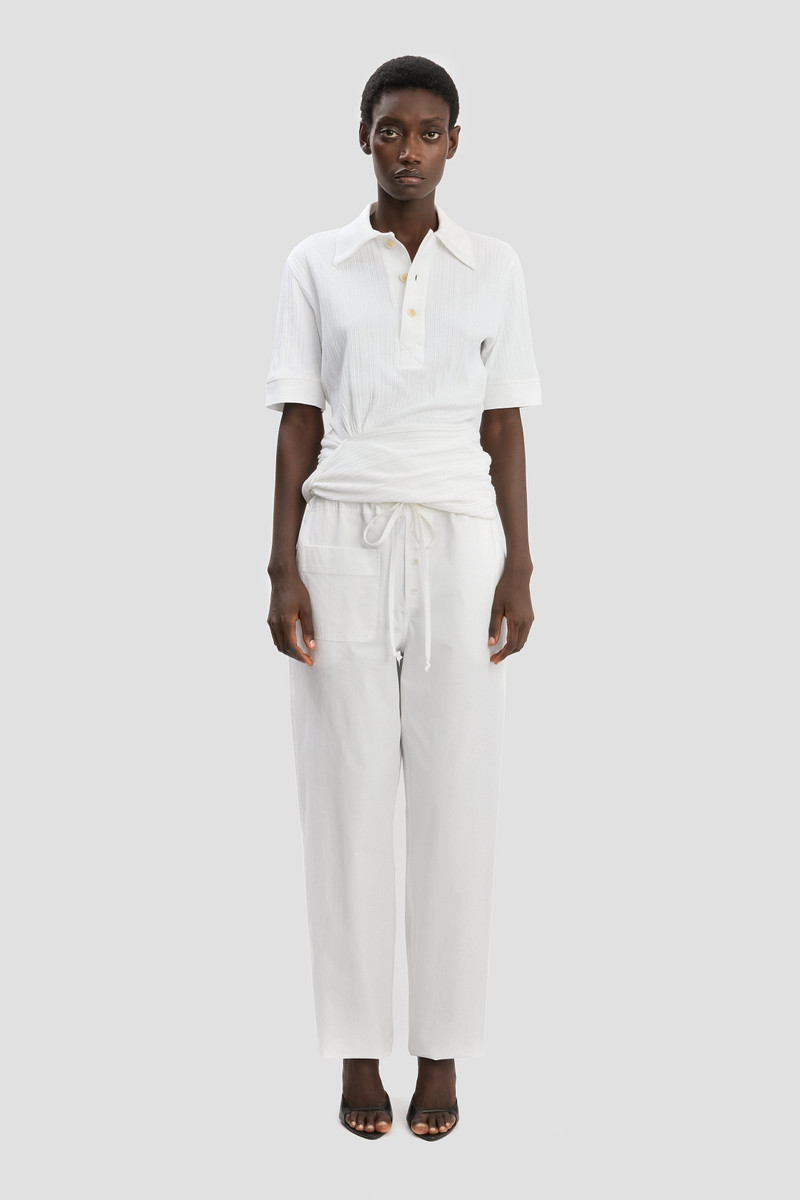 Victoria Beckham Twist Detail Polo Top In White outlook