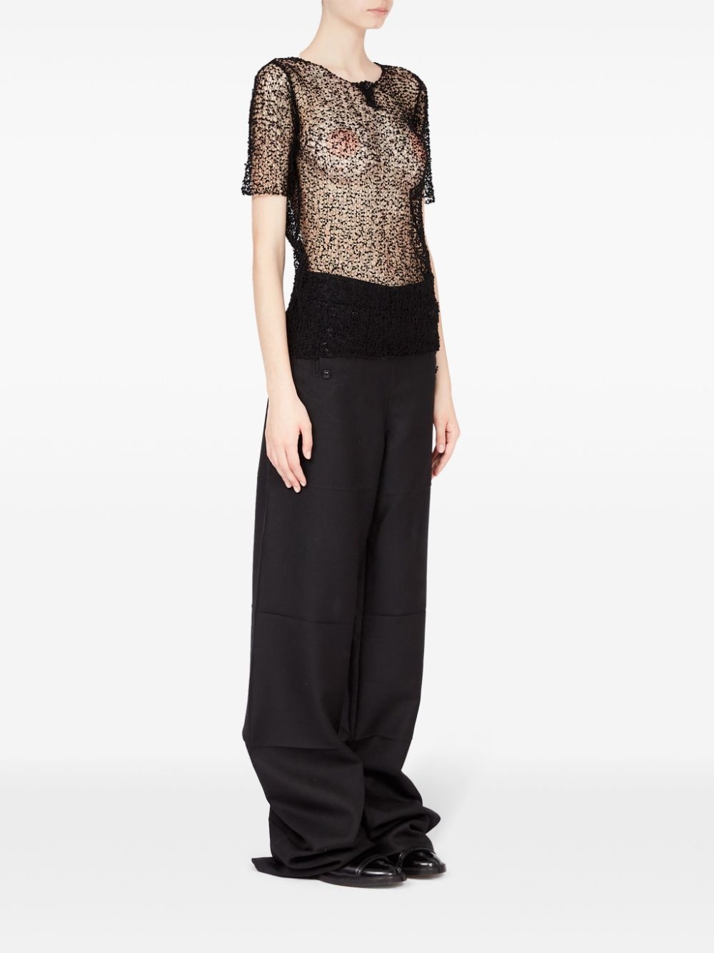dot-embroidered semi-sheer top - 3