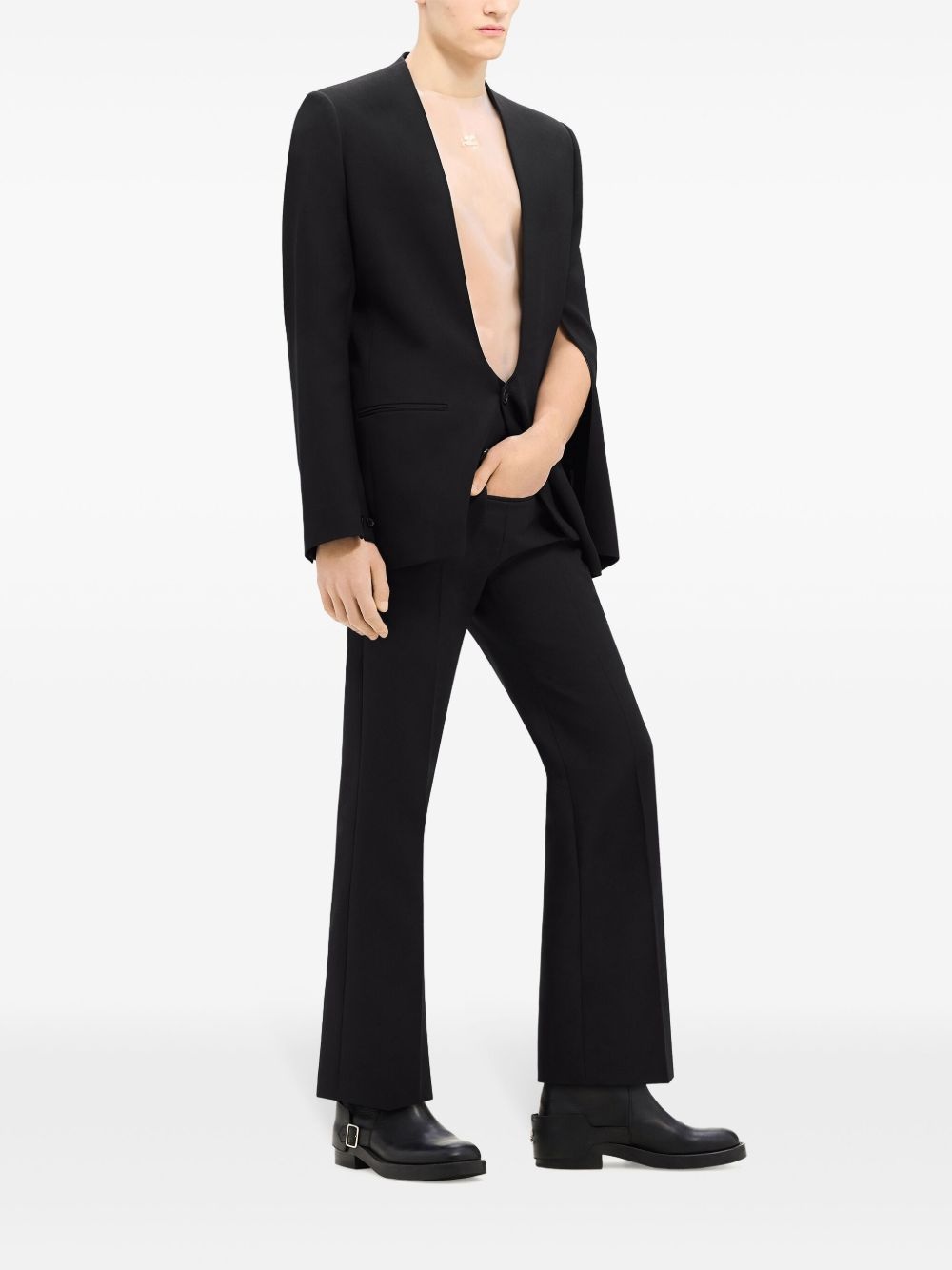 logo-patch wool blazer - 3