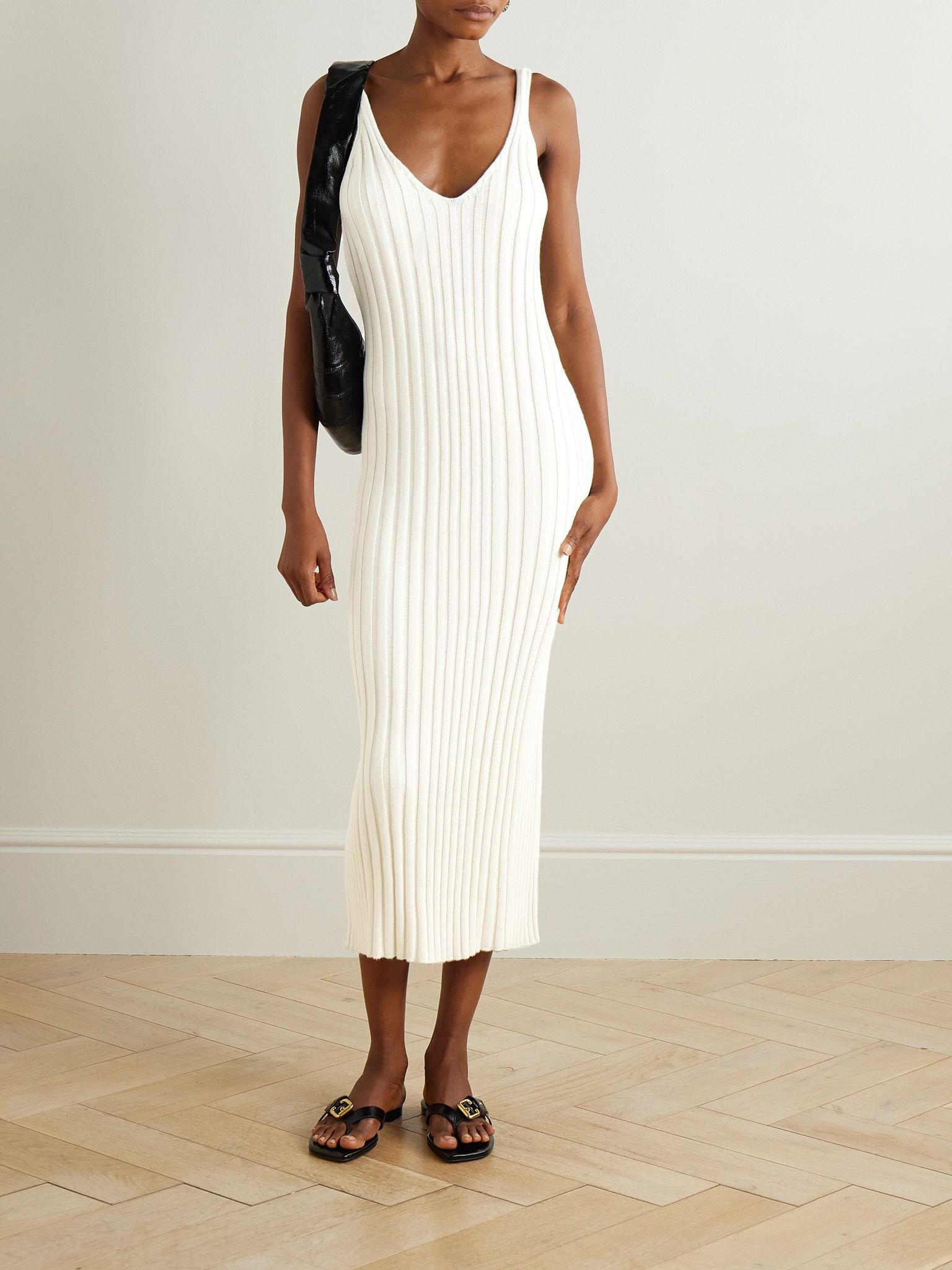 Tenby ribbed cotton, silk and cashmere-blend midi dress Ivory - 2