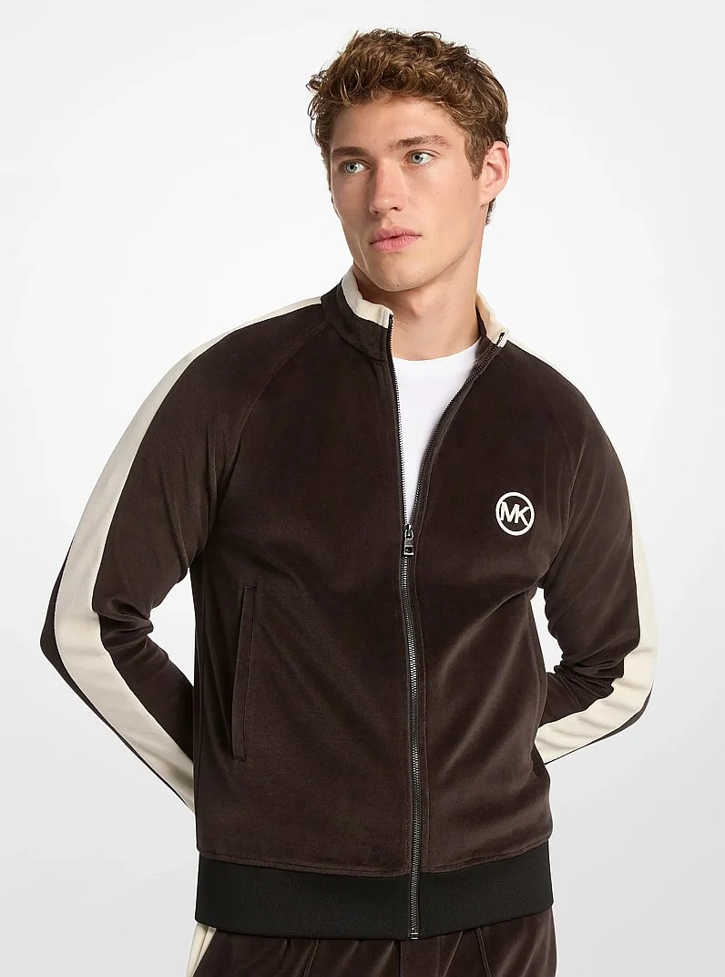 Stripe Velour Zip-Up Jacket - 1