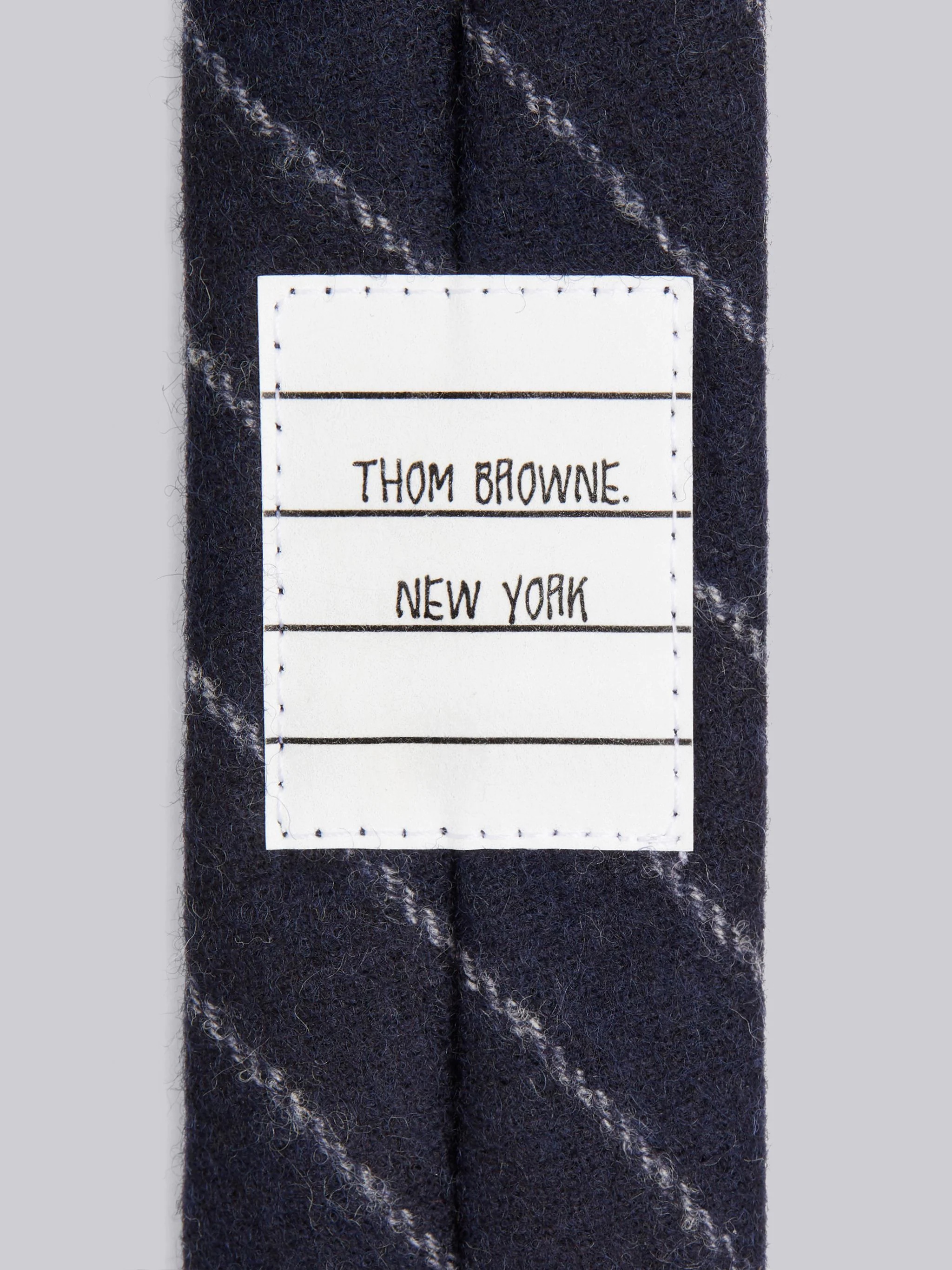 Navy Wool Flannel Tonal Ground Chalk Stripe Classic Tie - 2