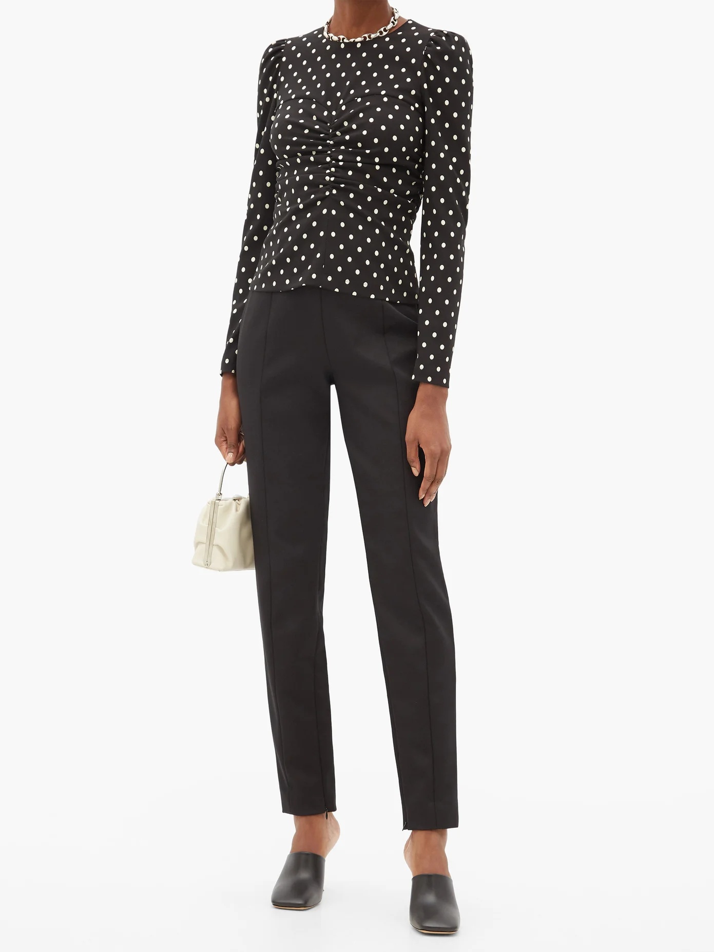 Ruched polka-dot crepe top - 2