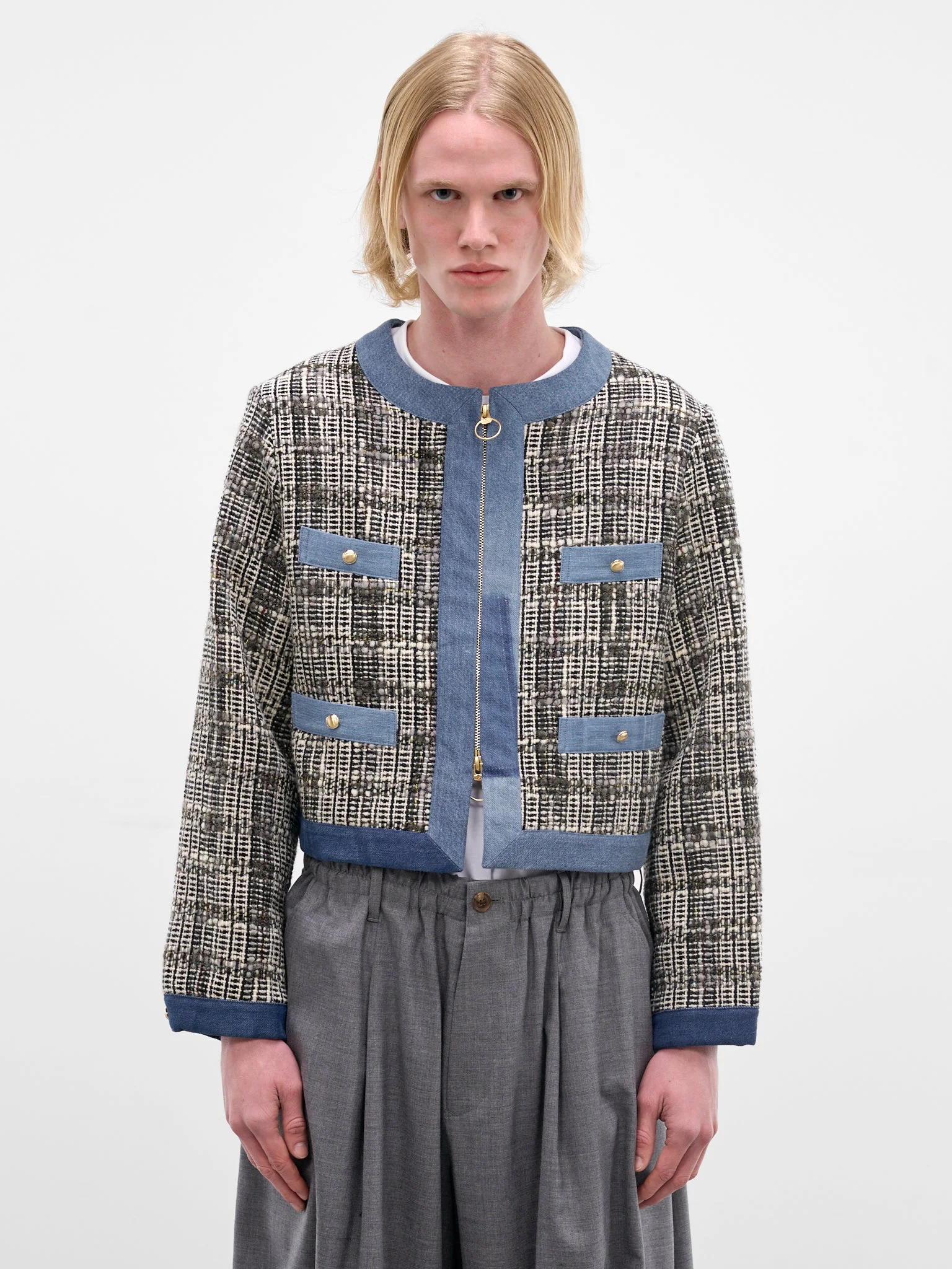 Knit & Denim Boxy Zip Jacket - 1