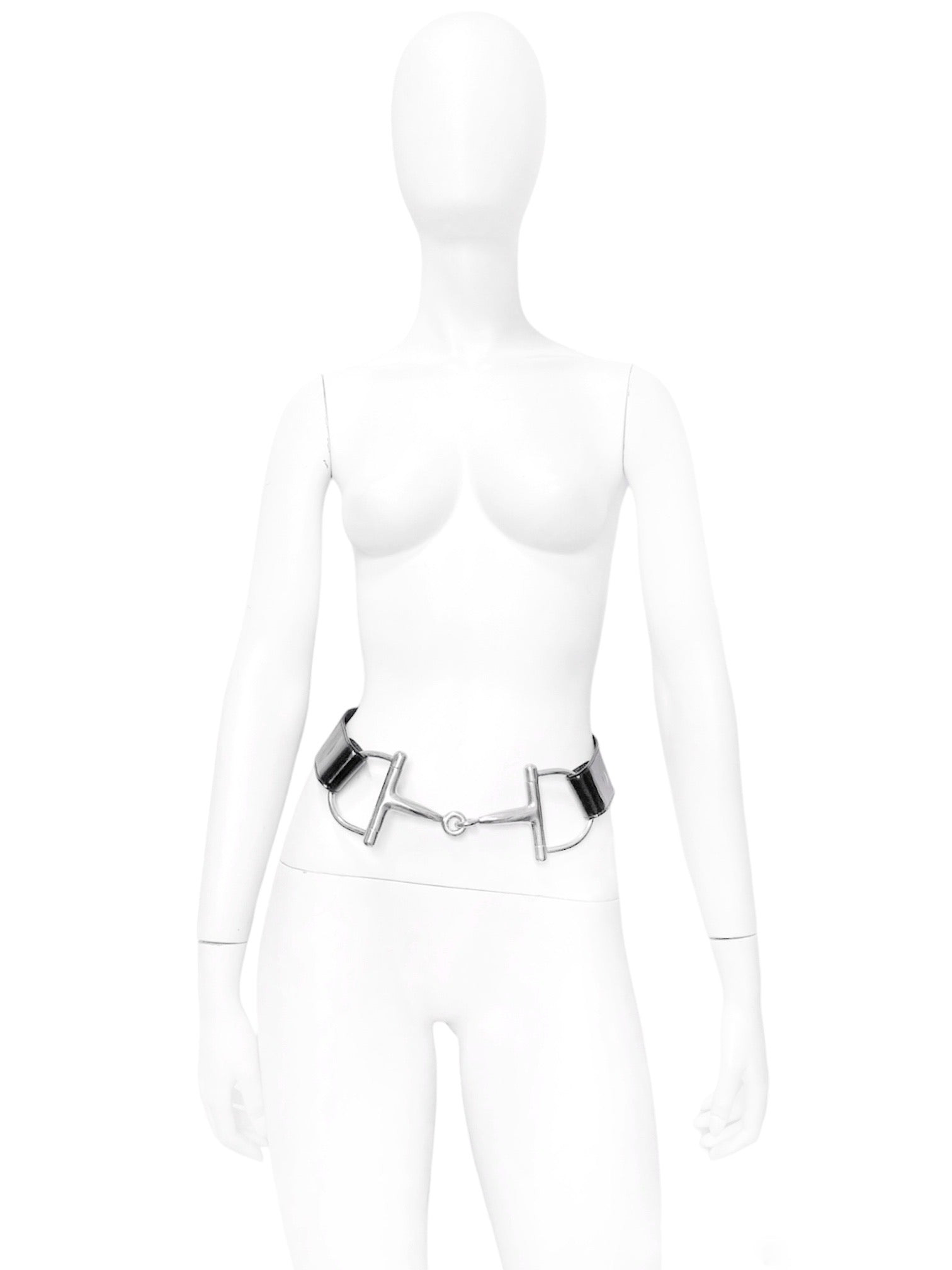 Gucci Fall 1995 Tom Ford Iconic Black Oversized Horsebit Patent Leather Belt 28 - 3
