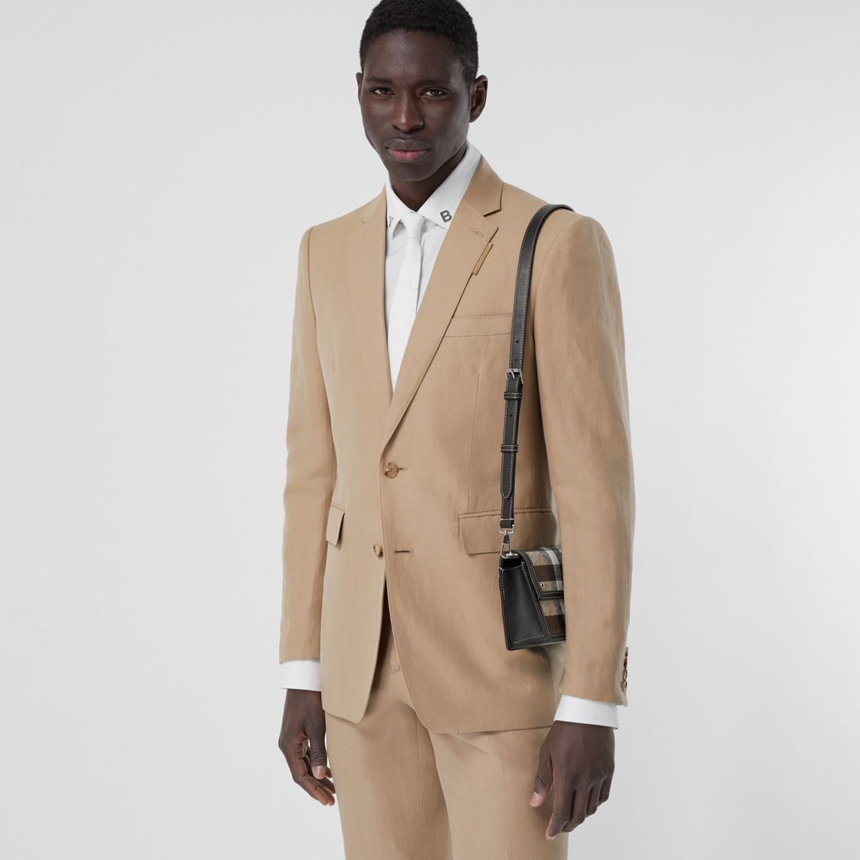 Check and Leather Crossbody Bag - 4