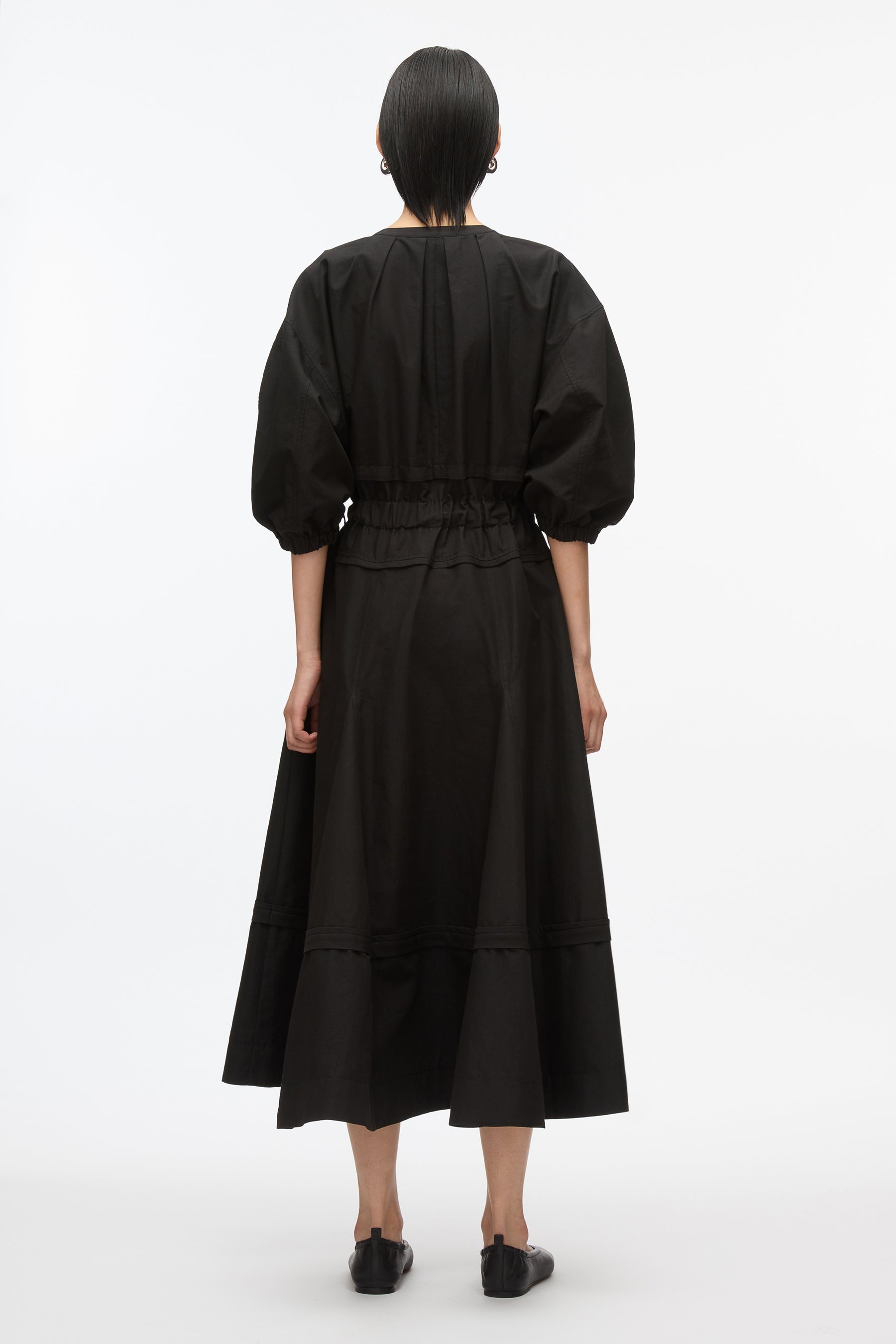 V-Neck Dress with Gathered Sleeves - 3