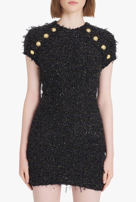 Short black tweed dress with gold-tone buttons - 5