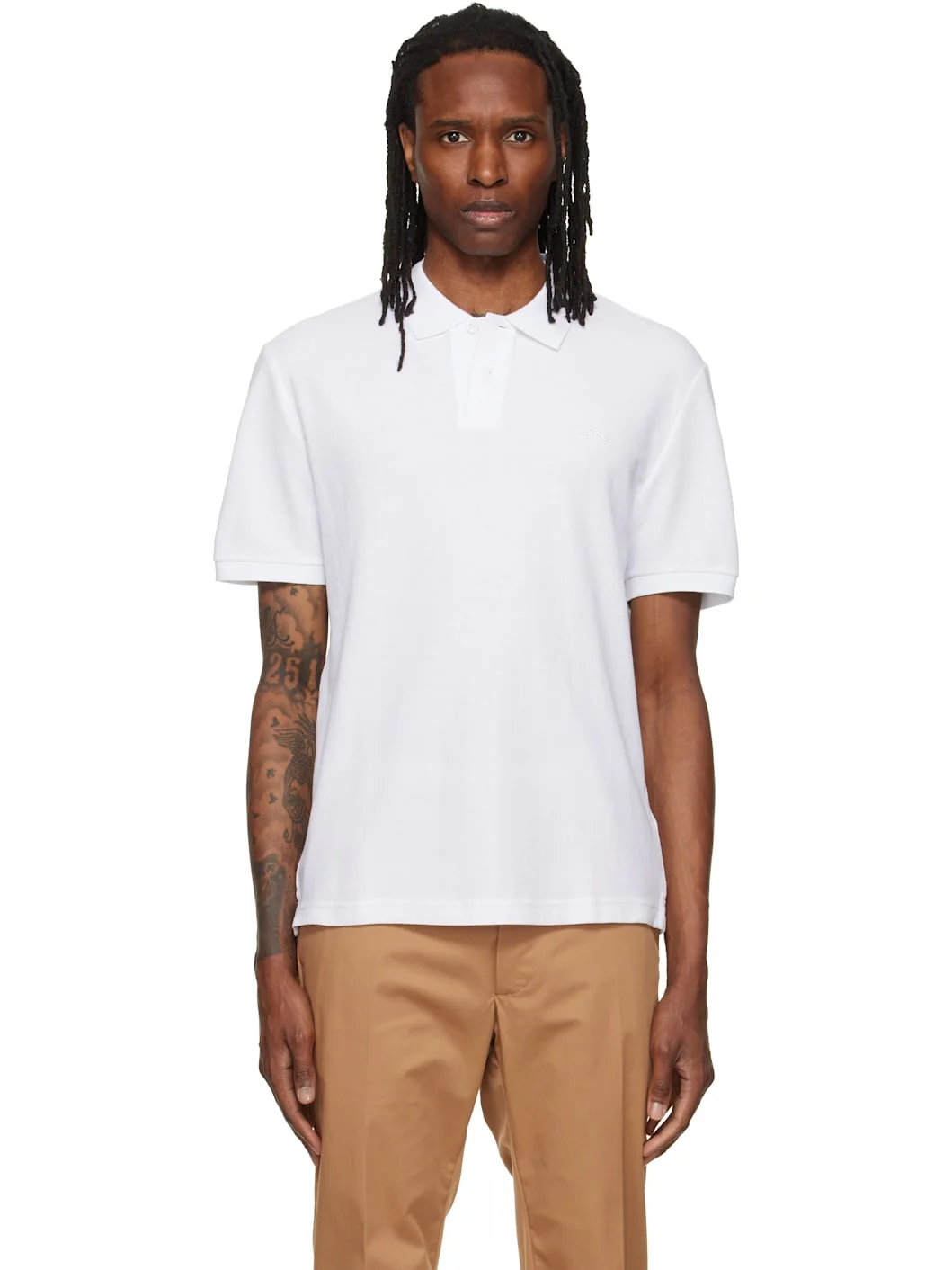 White Embroidered-Logo Polo - 1