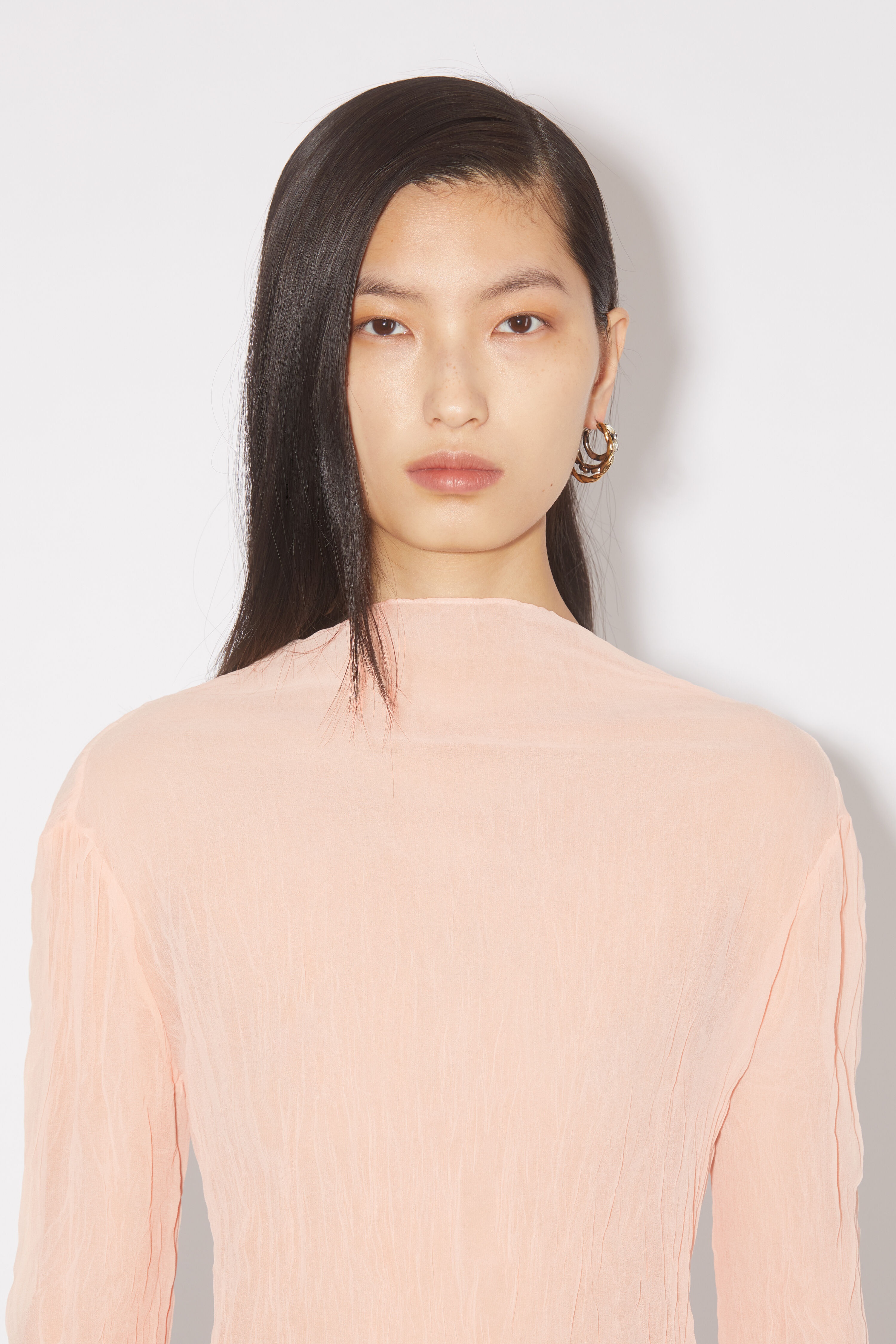 Crinkled high neck top - Peach pink - 5