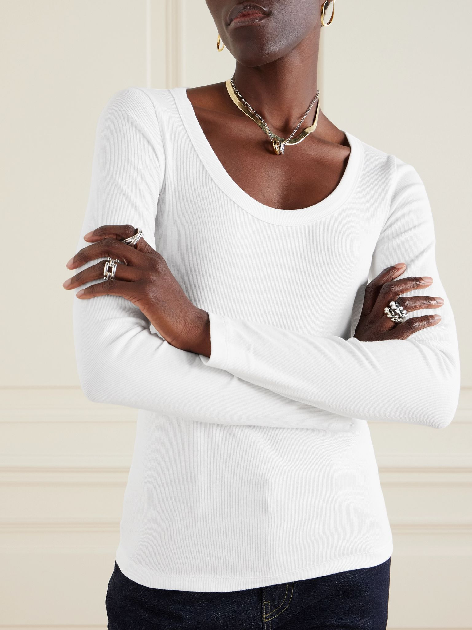 Ribbed organic cotton-blend jersey top White - 3