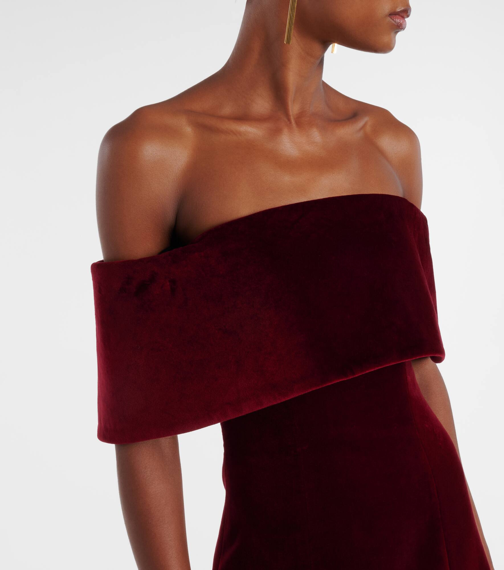 Carita off-shoulder cotton velvet midi dress - 4