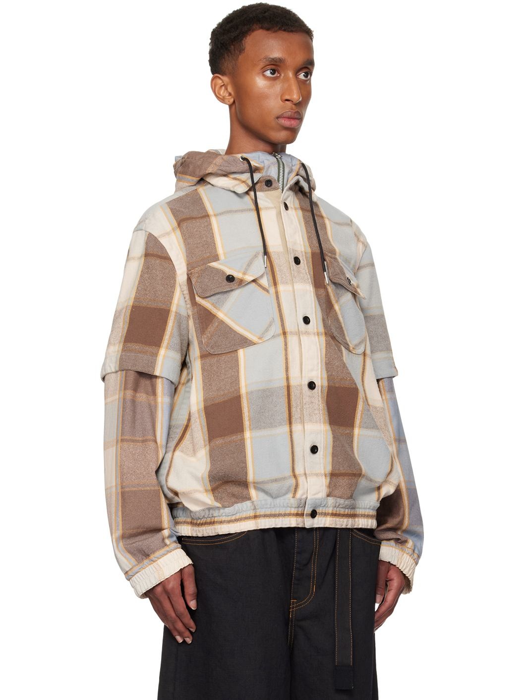 Brown & Blue Plaid Hoodie - 2