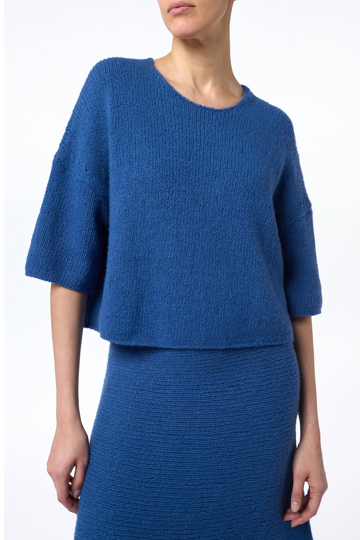 Pomona Cropped Knit T-Shirt in Dark Blue Denim Cashmere - 2