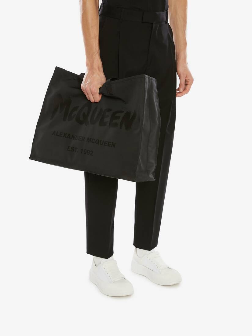 East West Mcqueen Graffiti Tote in Black - 5