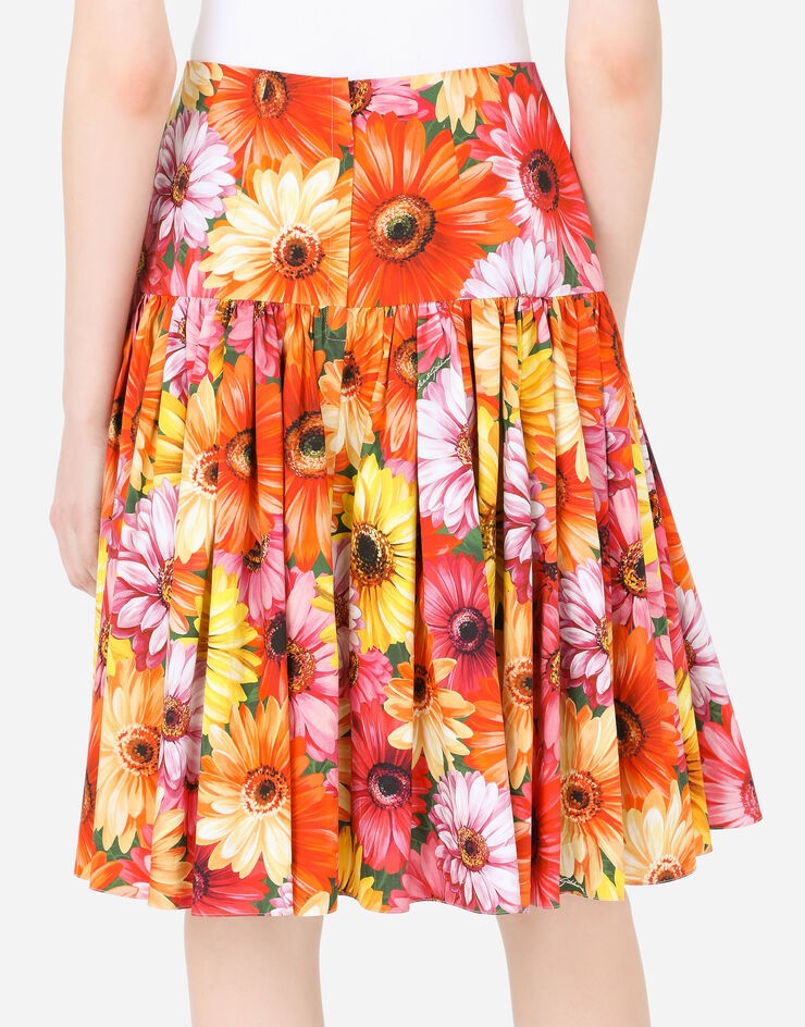 Poplin midi skirt with gerbera-daisy print with high waistband - 5