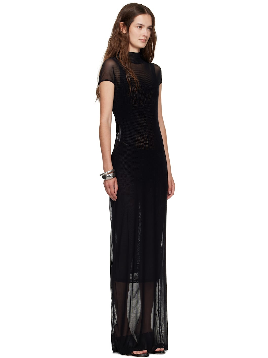 Black Sleeveless Flock Maxi Dress - 2