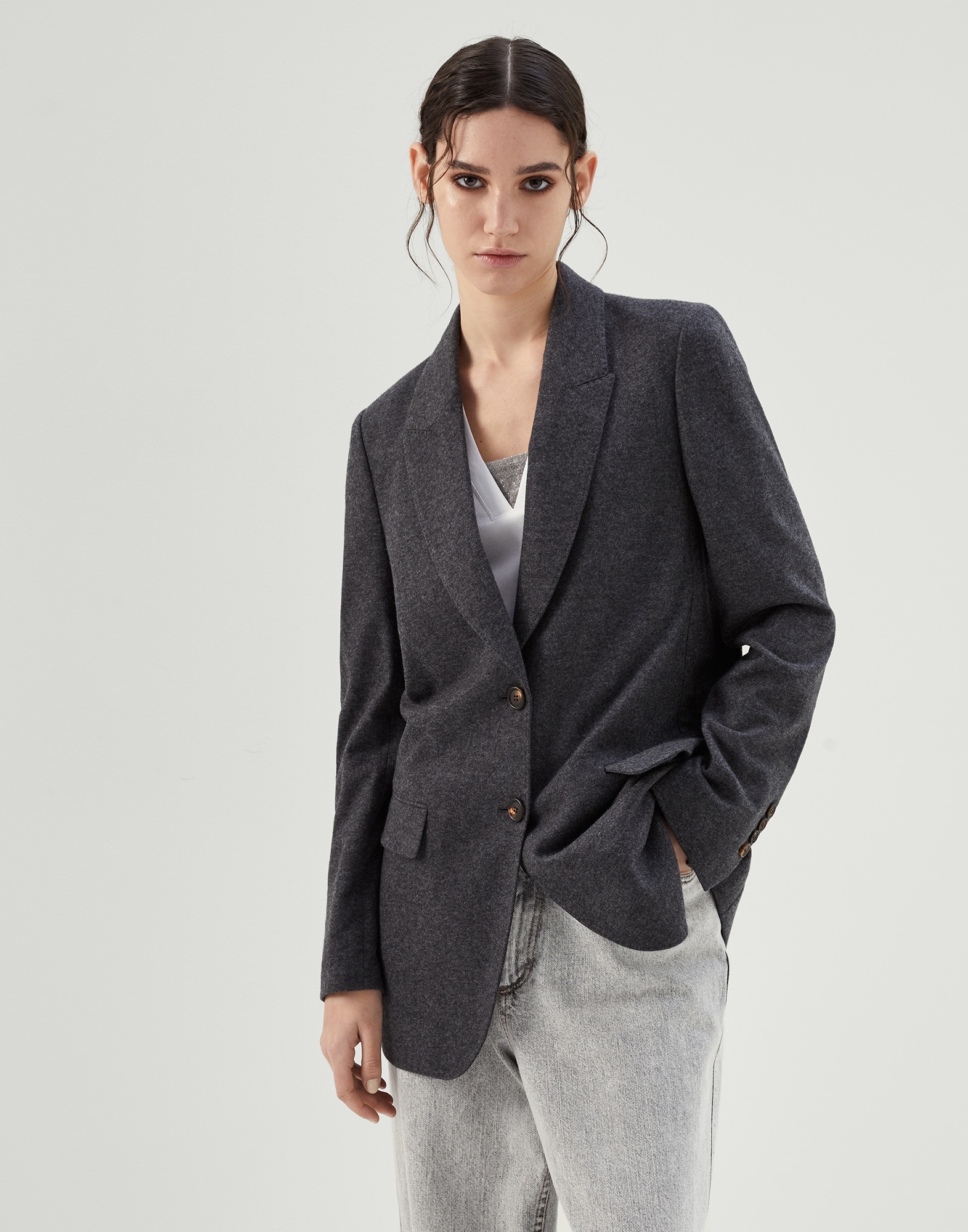 Cashmere jersey deconstructed blazer with monili - 1