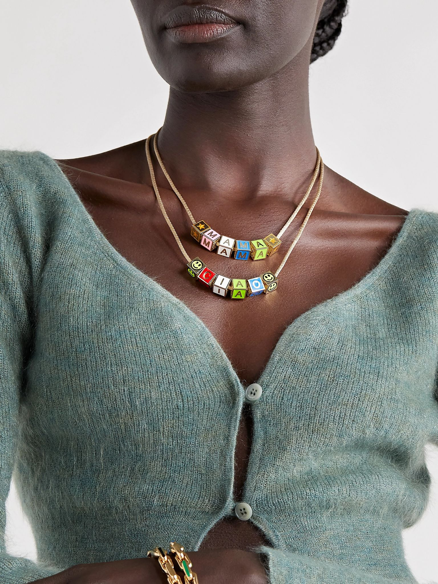 Ciao 14-karat gold and enamel necklace Gold - 5