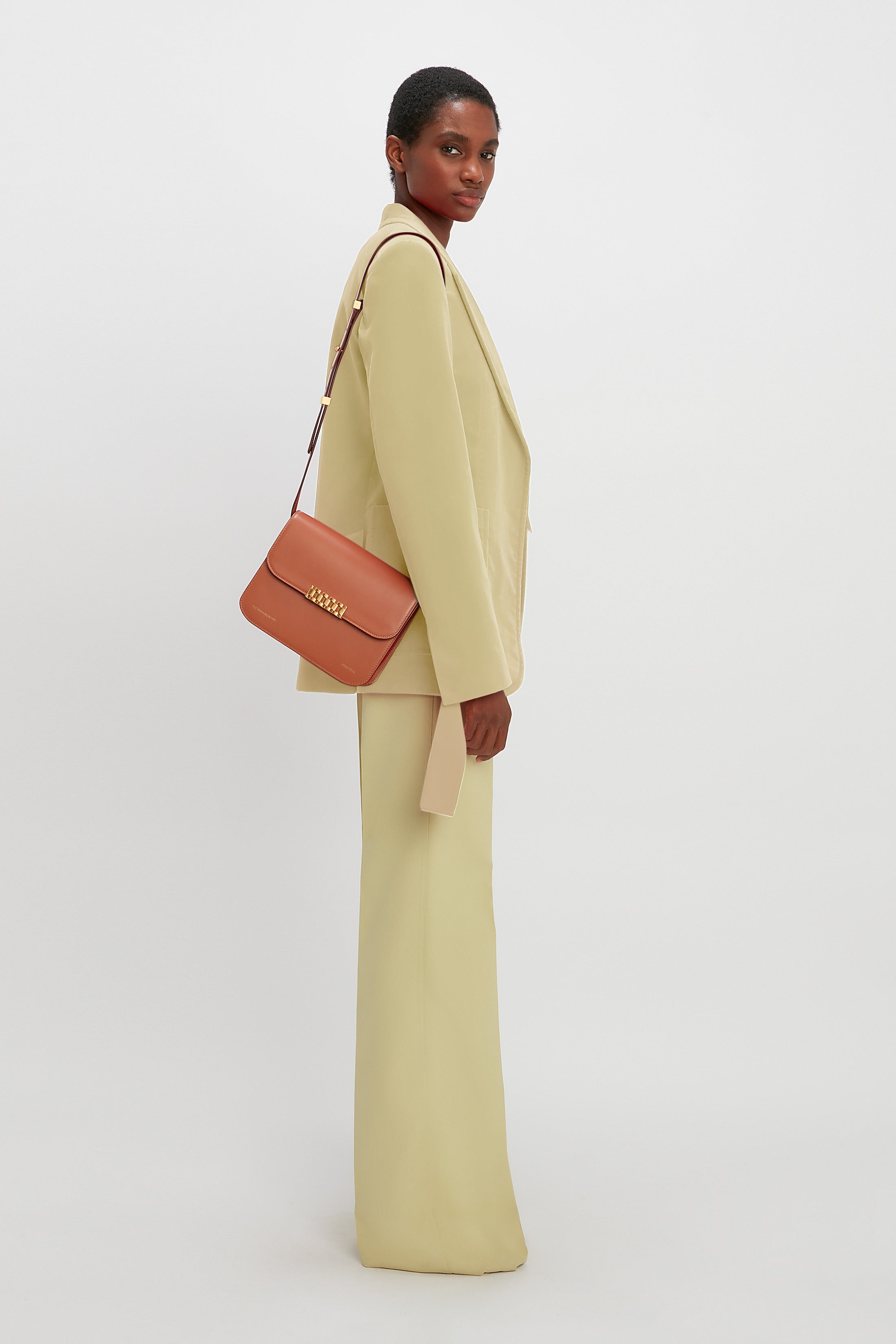 Chain Shoulder Bag In Tan Leather - 6