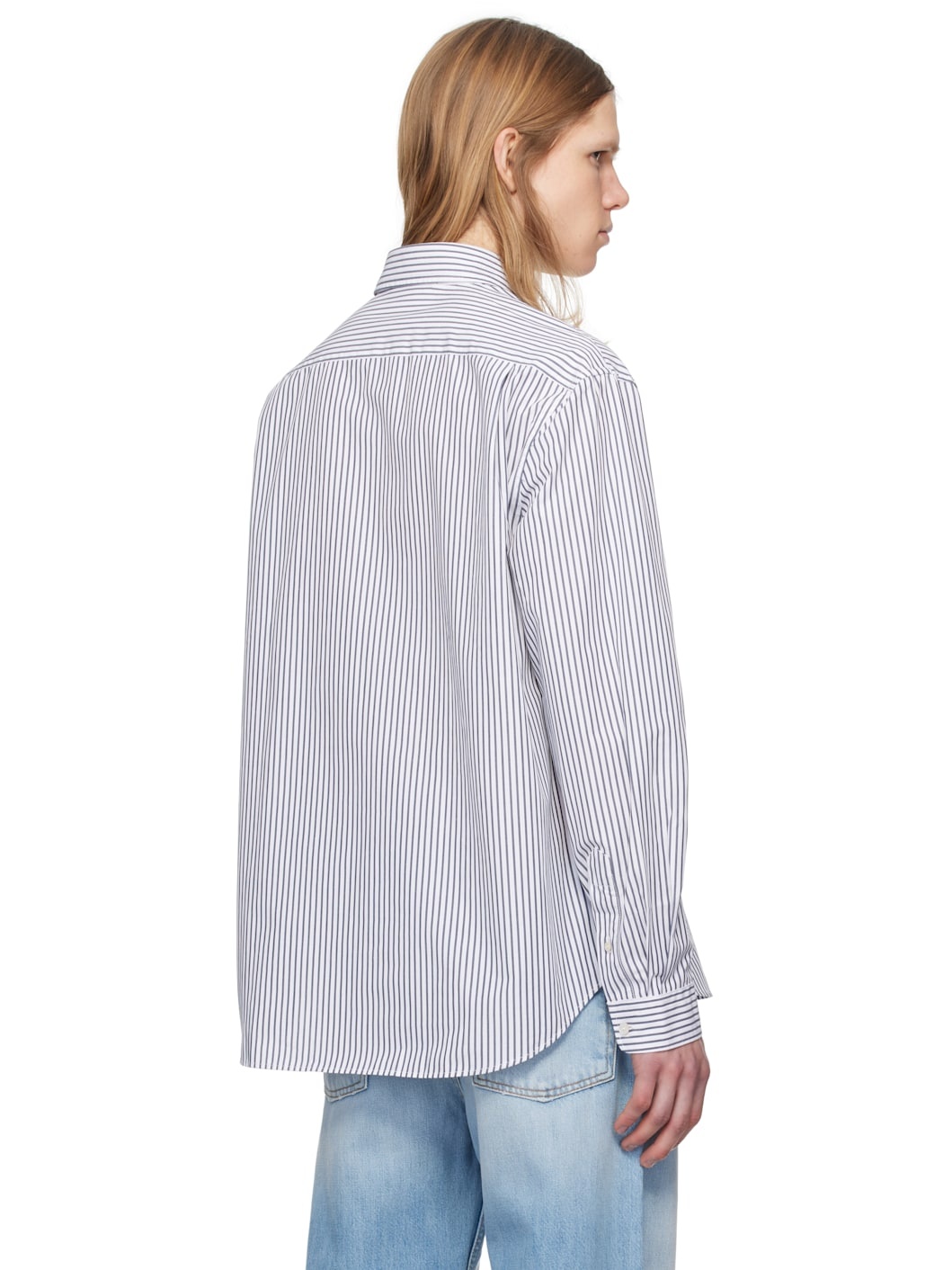 Navy & White Stripe Button-Up Shirt - 3