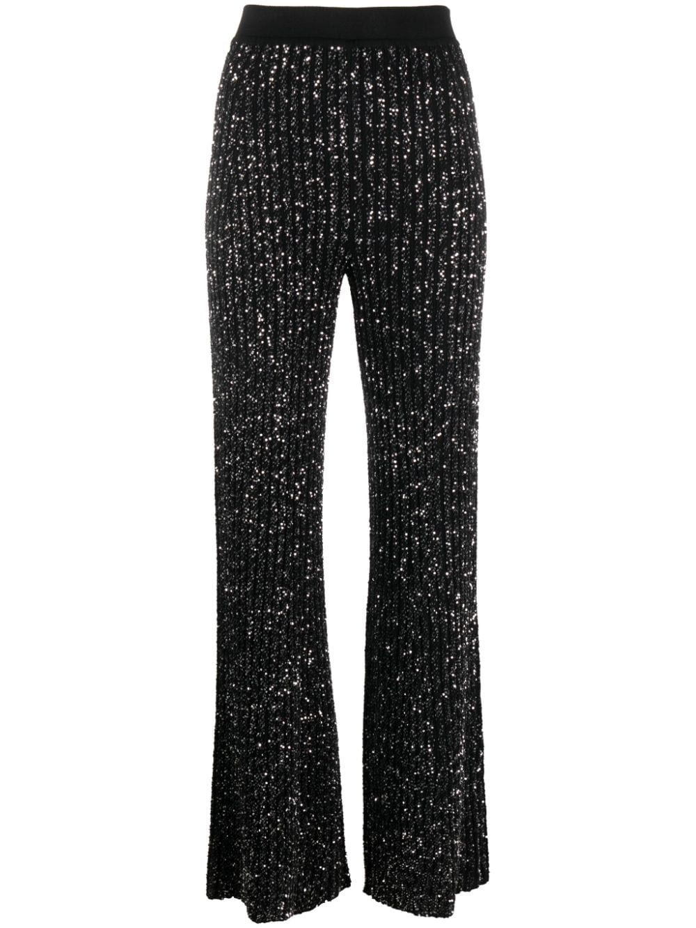 sequin-embellished ribbed-knit trousers - 1