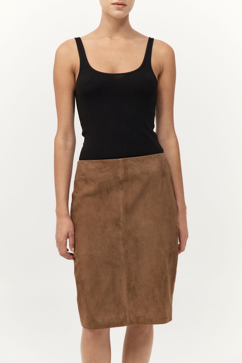 Suede Pencil Skirt - Toffee - 3