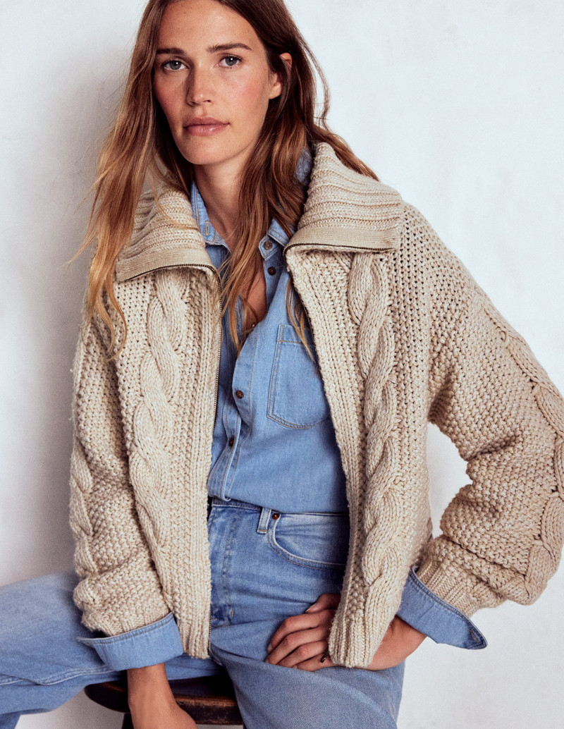 Chunky Marled Cardigan-Oatmeal 3