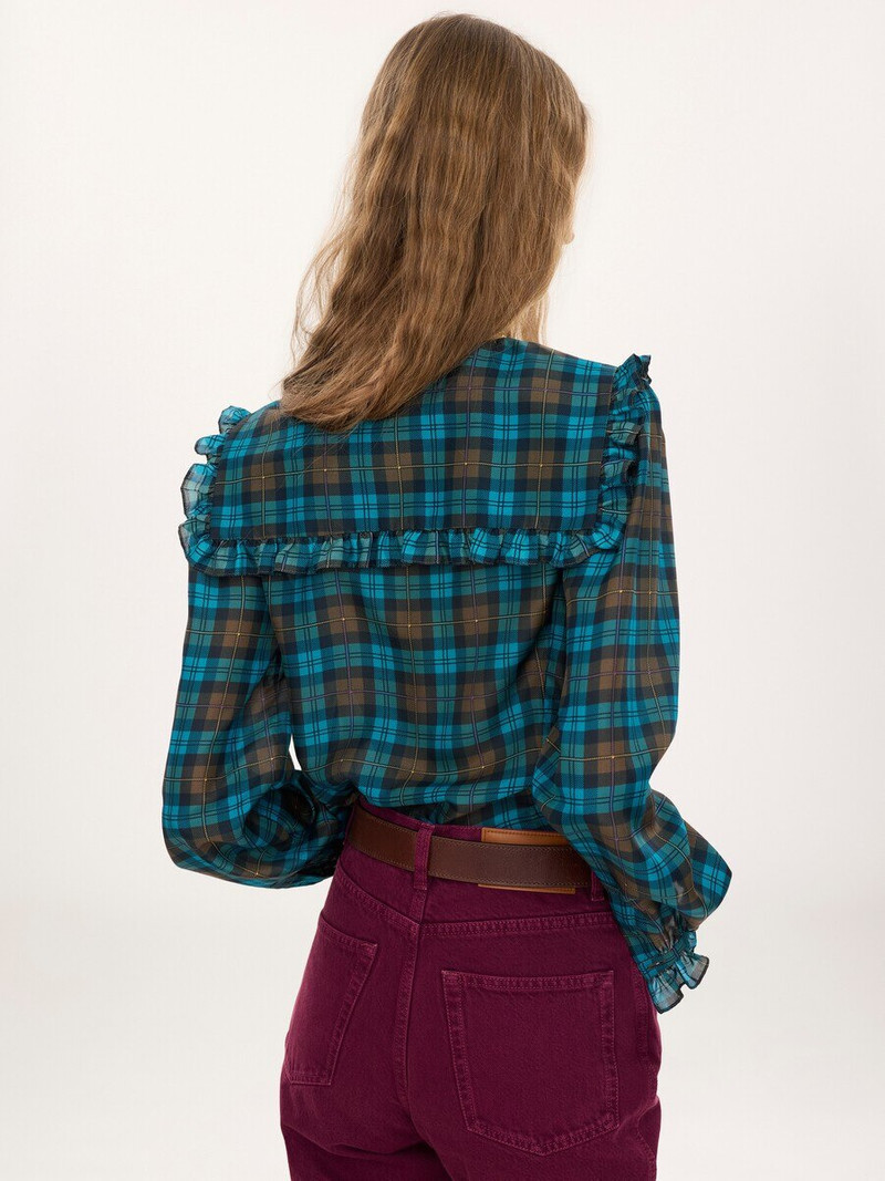 RUFFLED LAVALLIÈRE BLOUSE IN CHECK SILK HABOTAI 4