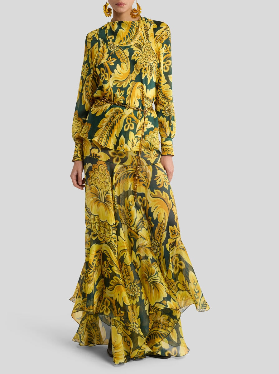 SILK MAXI SKIRT WITH FLOWER AND BEE MOTIF - 4