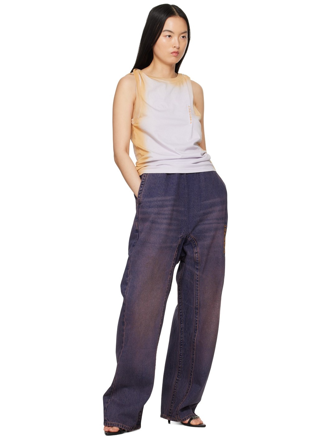 【関税込み】Y/Project ネイビー＆ピンク Souffle ジーンズ Y/Project Navy & Pink Souffle Jeans | REVERSIBLE