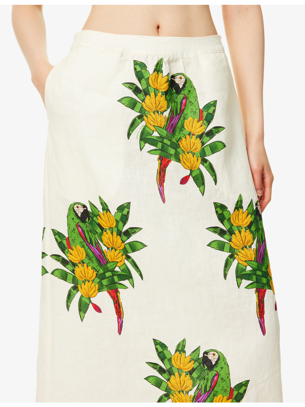 Graphic-Pattern Scalloped Linen Midi Skirt - 5