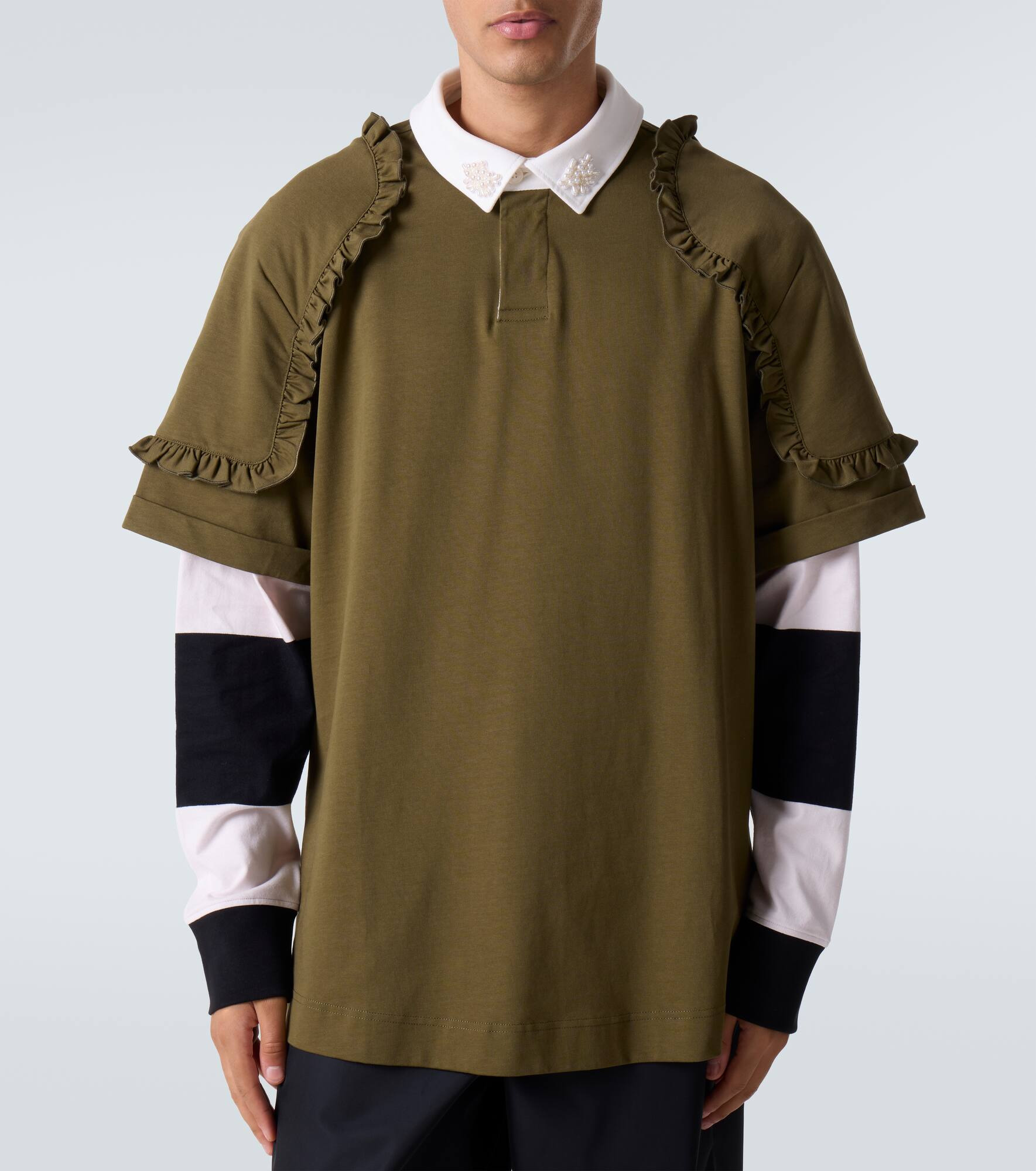 Layered ruffled cotton jersey polo shirt - 3