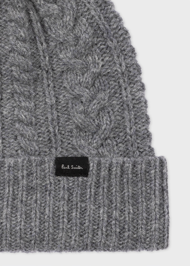Paul Smith Women's Grey Cable Knit Pom Pom Beanie outlook