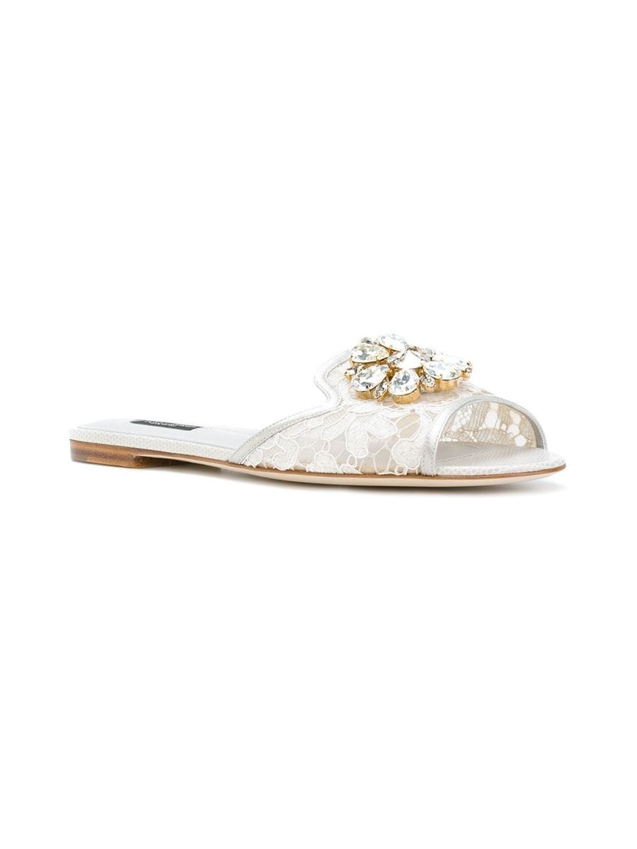 DOLCE & GABBANA Crystal lace flat sandals - 1