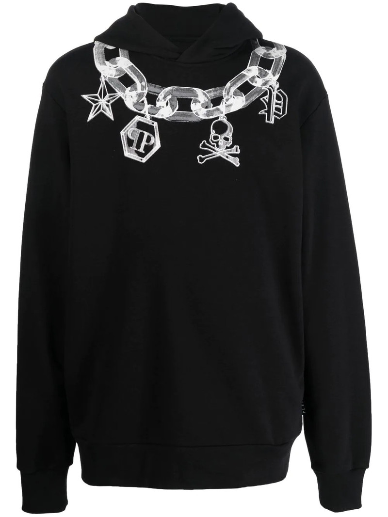 chain print cotton hoodie 1