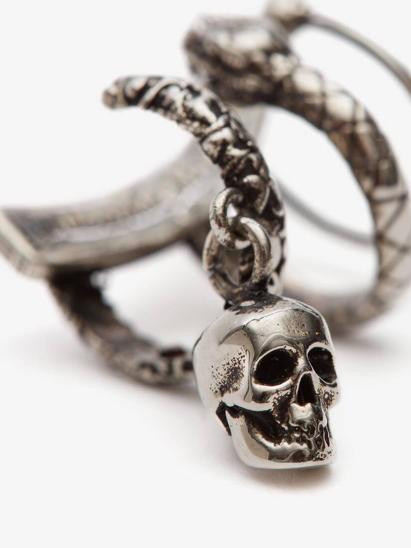 Men's Skull And Snake Ear Cuff in Antique Silver - 4