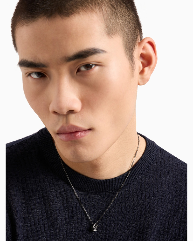 GUNMETAL STAINLESS STEEL SETTED WITH BLACK CRYSTALS PENDANT NECKLACE 4