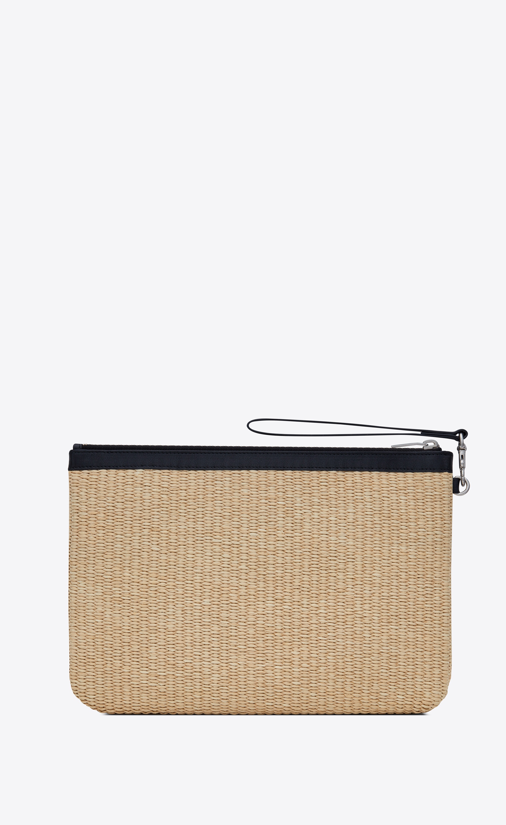 rive gauche zippered pouch in embroidered raffia and leather - 2