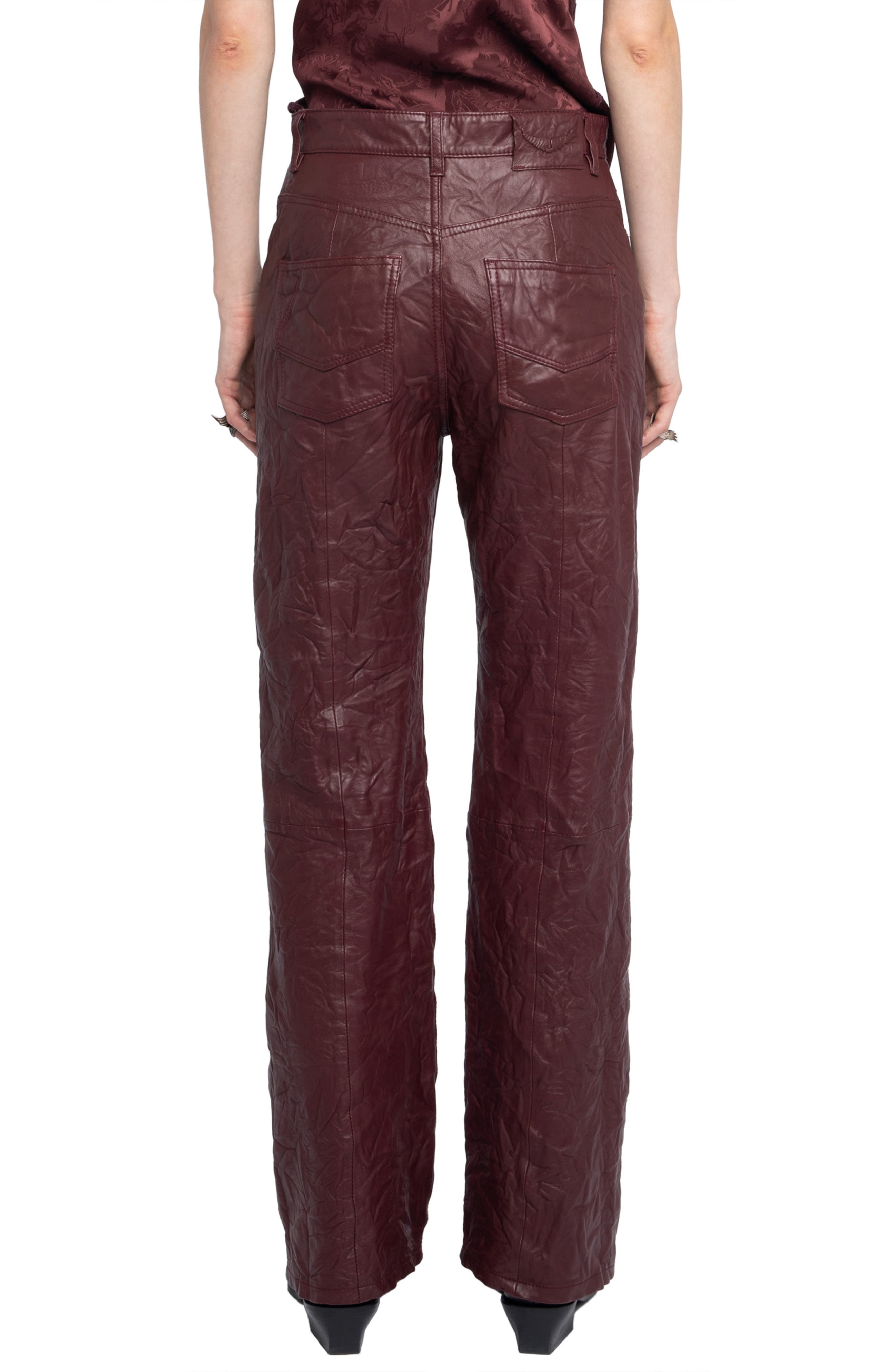 Zadig & Voltaire Evy Crushed Lambskin Leather Pants in Burgundy at Nordstrom - 2